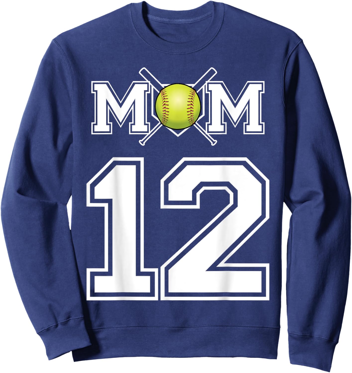 Number 12 Player Softball Mom Biggest Fan Wear Sweatshirt - Sweatshirt | Navy