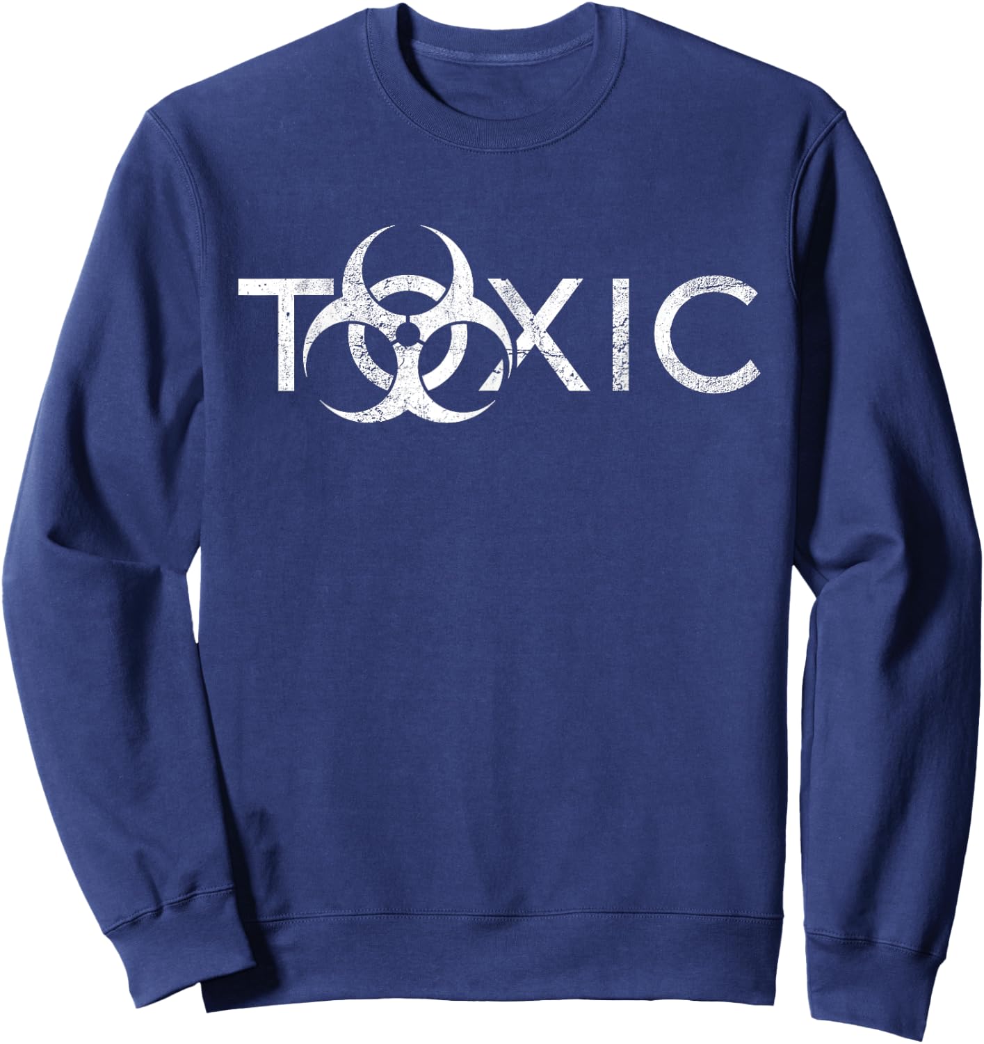 Toxic Biohazard Symbol White Distressed Sweatshirt - Sweatshirt | Navy