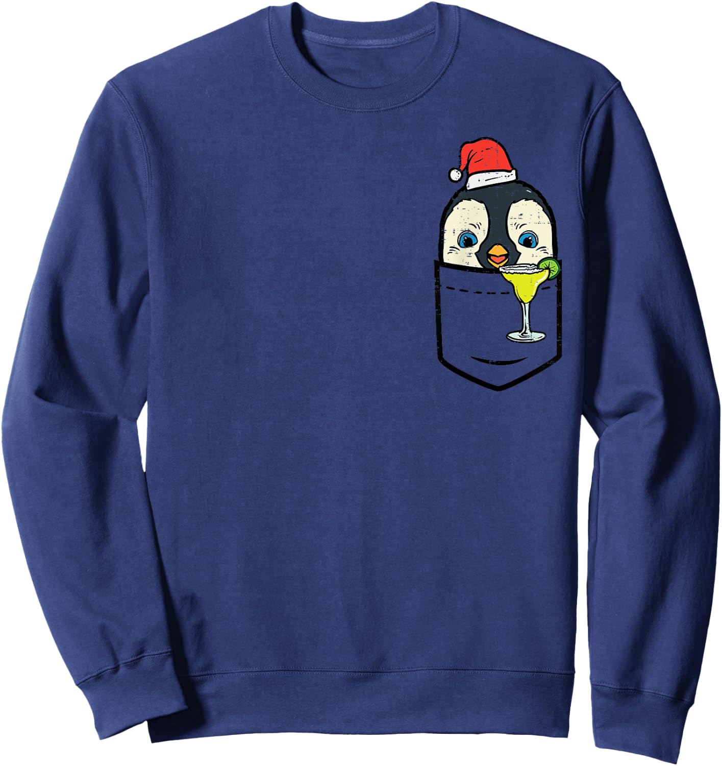 Pocket Santa Penguin Cute Christmas In July Summer Xmas Bird Sweatshirt - Sweatshirt | Navy