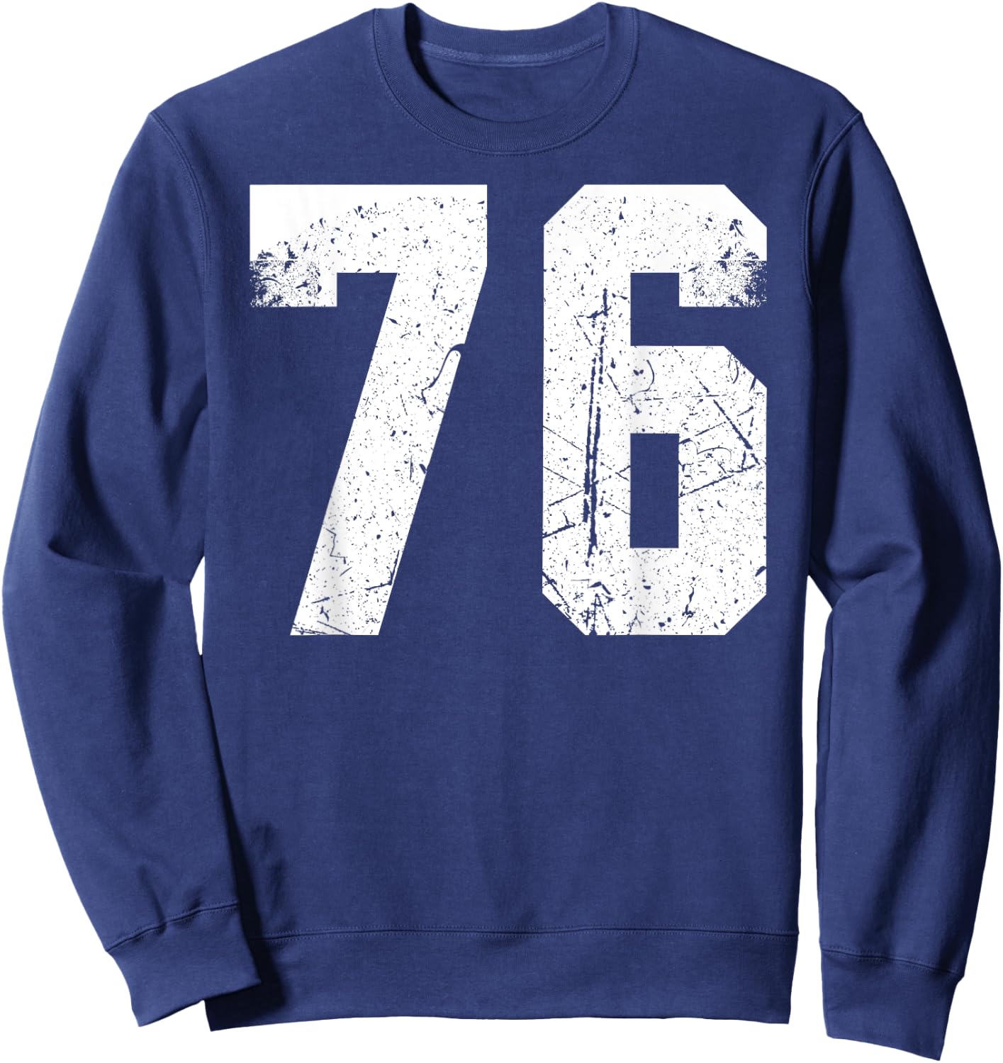Number #76 Sport White Vintage Number Sweatshirt - Sweatshirt | Navy