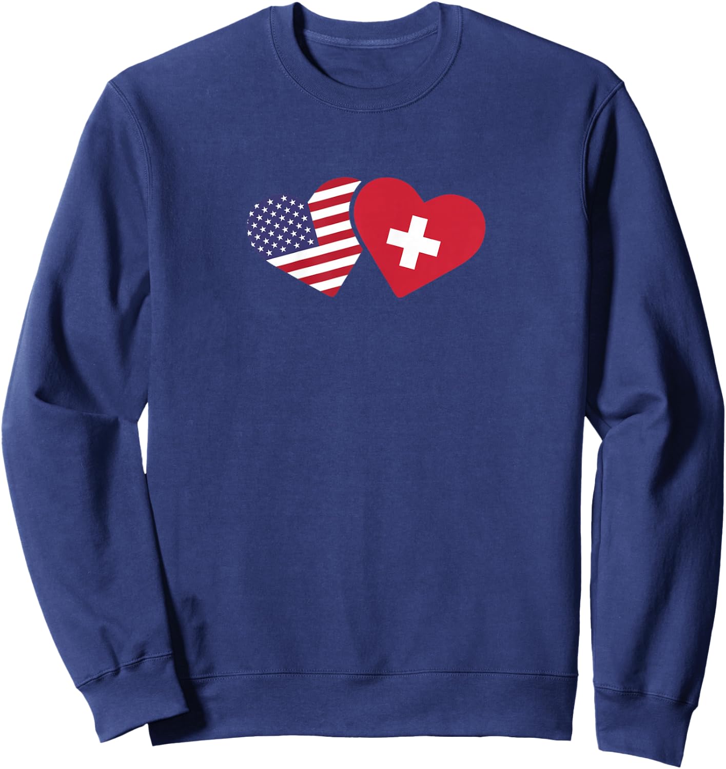 Switzerland USA Flag T Shirt Heart Swiss American Love Sweatshirt - Sweatshirt | Navy