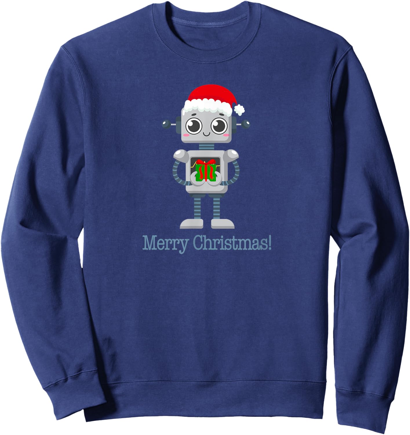 Retro Futurism Christmas Robot saying Merry Christmas Sweatshirt - Sweatshirt | Navy