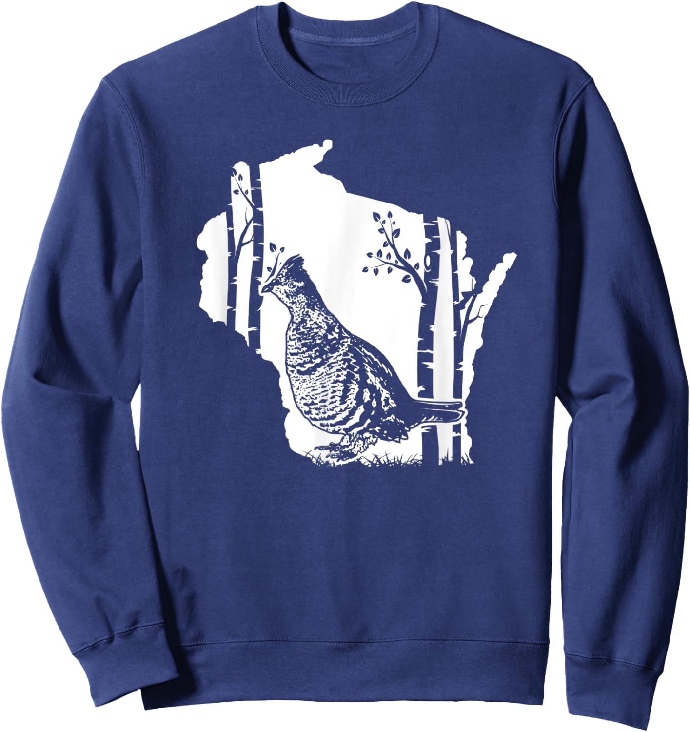 Hunting Partridge Grouse- Wisconsin map Bird Hunter Sweatshirt - Sweatshirt | Navy