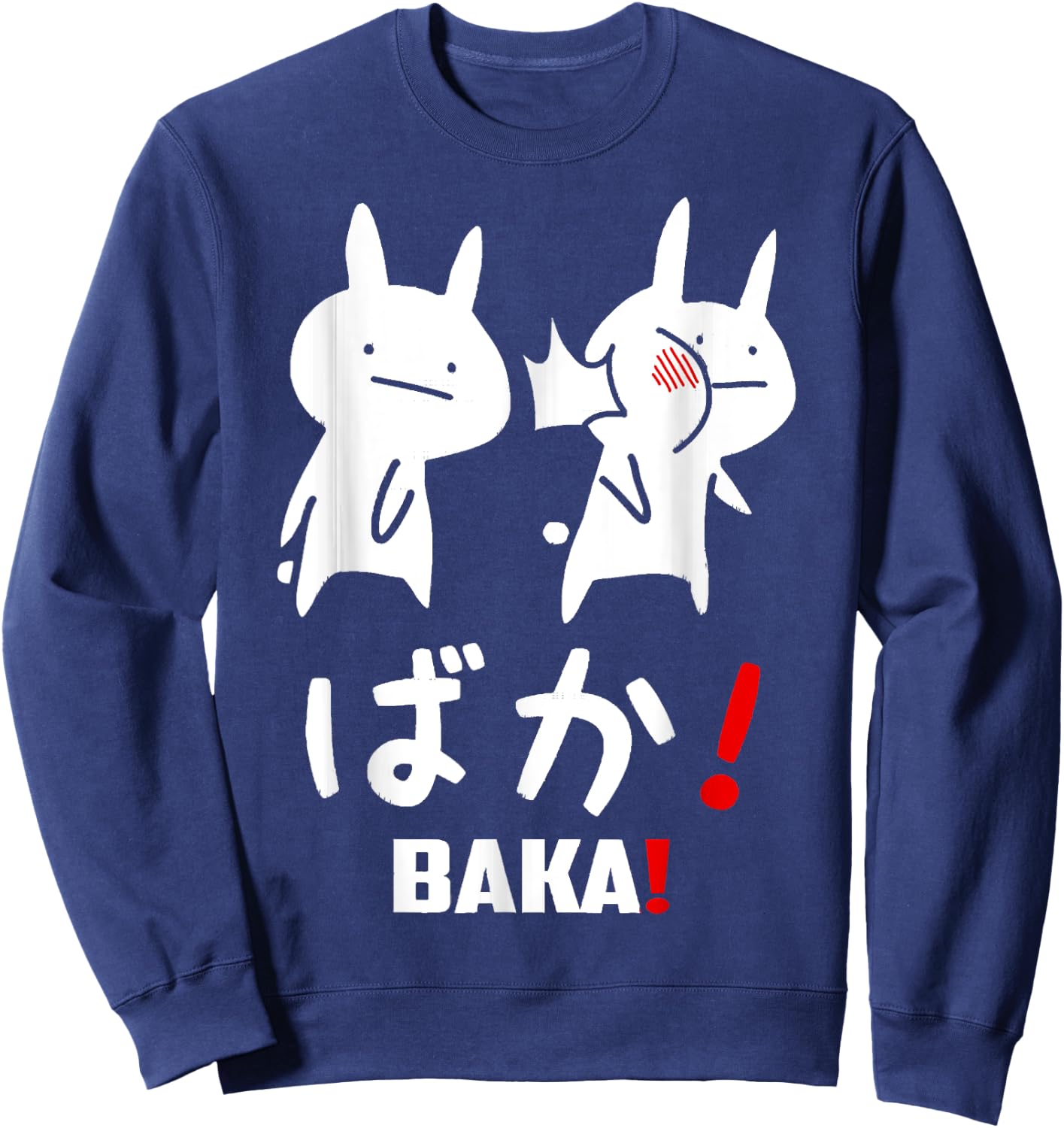 Baka Shirt Cute Anime Japanese Word Rabbit Slap Japanese Sweatshirt - Sweatshirt | Navy