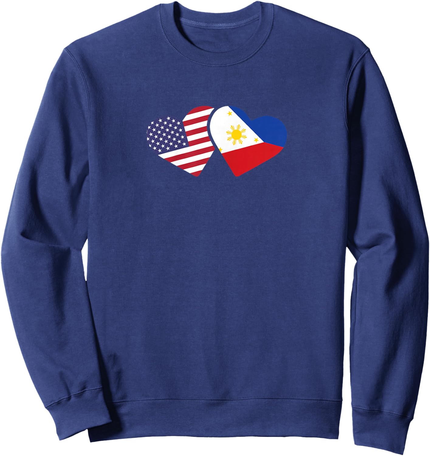Philippines USA Flag T Shirt Heart Filipino American Love Sweatshirt - Sweatshirt | Navy