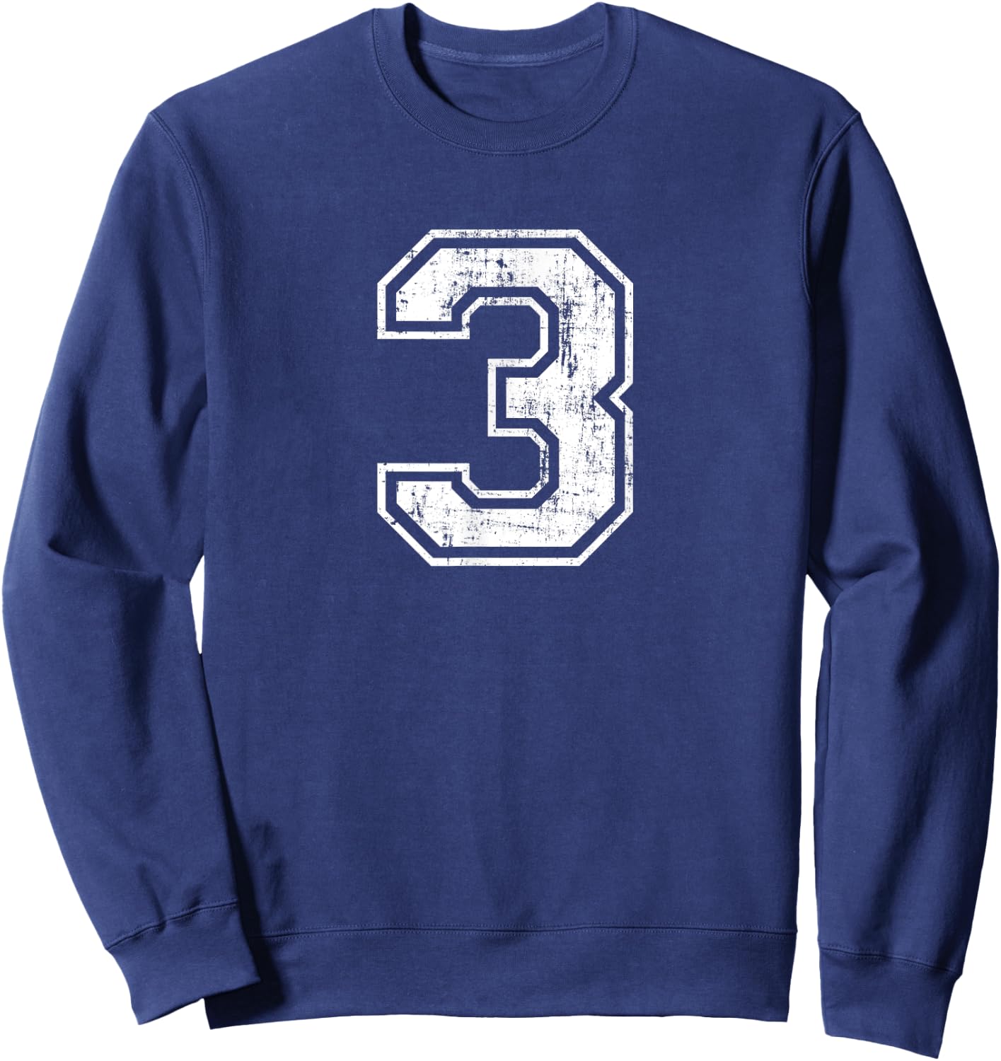 Number 3 Three Distressed Vintage Sports Training Practice Sweatshirt - Sweatshirt | Navy