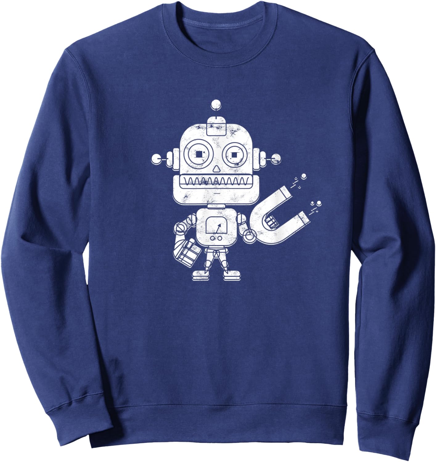 Distressed Retro Robot Dark - Artificial Intelligence Robot Sweatshirt - Sweatshirt | Navy