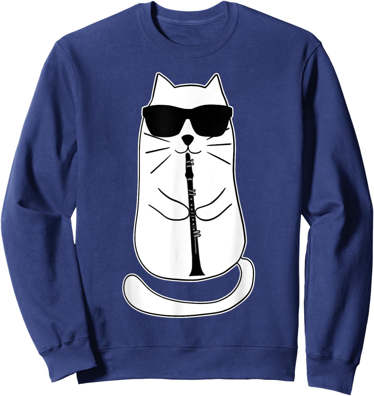 Funny Clarinet Cat With Sunglasses Musician Retro Vintage Men Women Sweatshirt - Sweatshirt | Navy