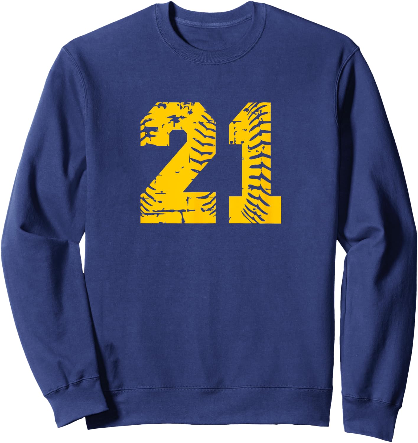 Baseball Softball Number #21 Yellow Birthday Lucky Number Sweatshirt - Sweatshirt | Navy