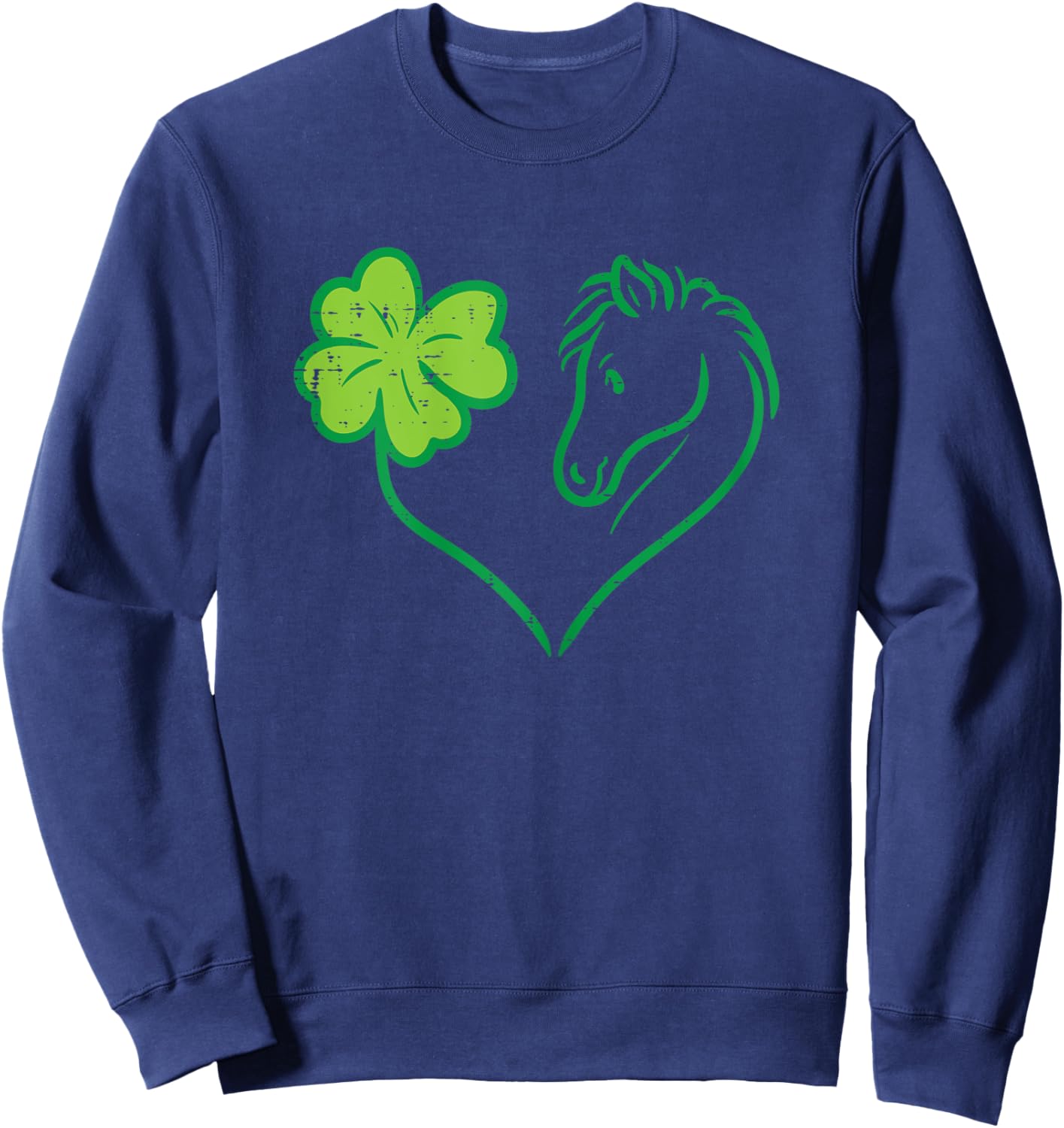 Shamrock Heart Horse Clover St Patricks Day Women Girls Gift Sweatshirt - Sweatshirt | Navy