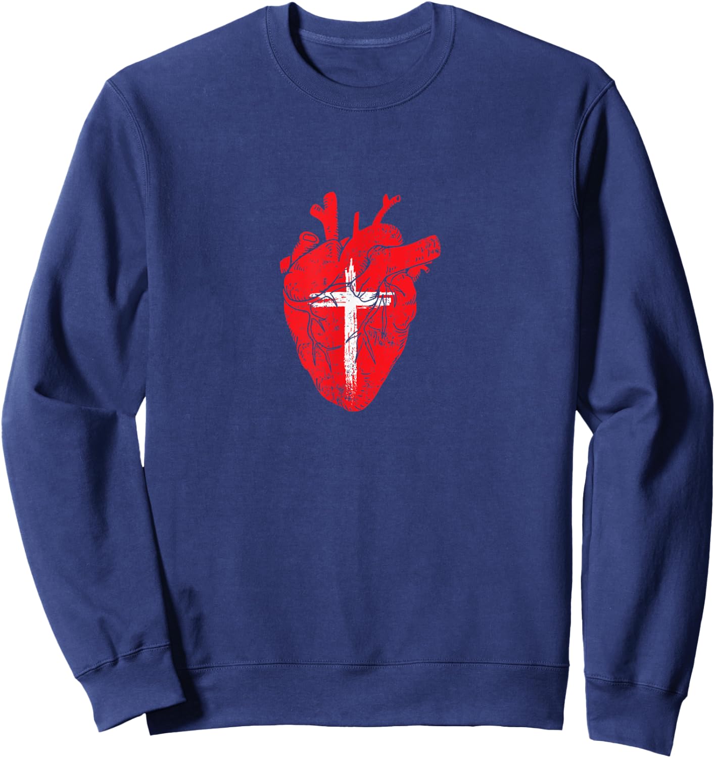 Red Heart Cross Design for Christian Believers Sweatshirt - Sweatshirt | Navy