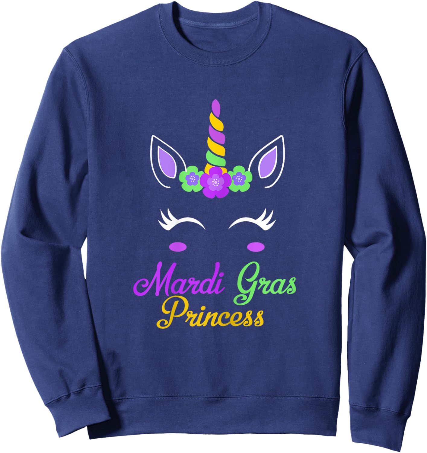 Little Miss Mardi Gras Princess Unicorn Girls Kids toddlers Sweatshirt - Sweatshirt | Navy