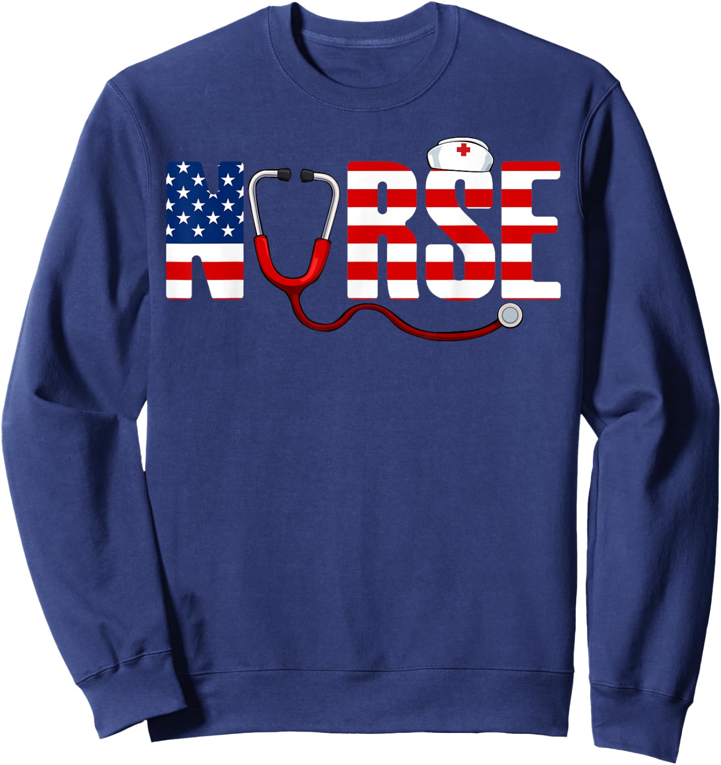 Nurse 4th Of July Cool Stethoscope Patriotic American Flag Kids Men Sweatshirt - Sweatshirt | Navy