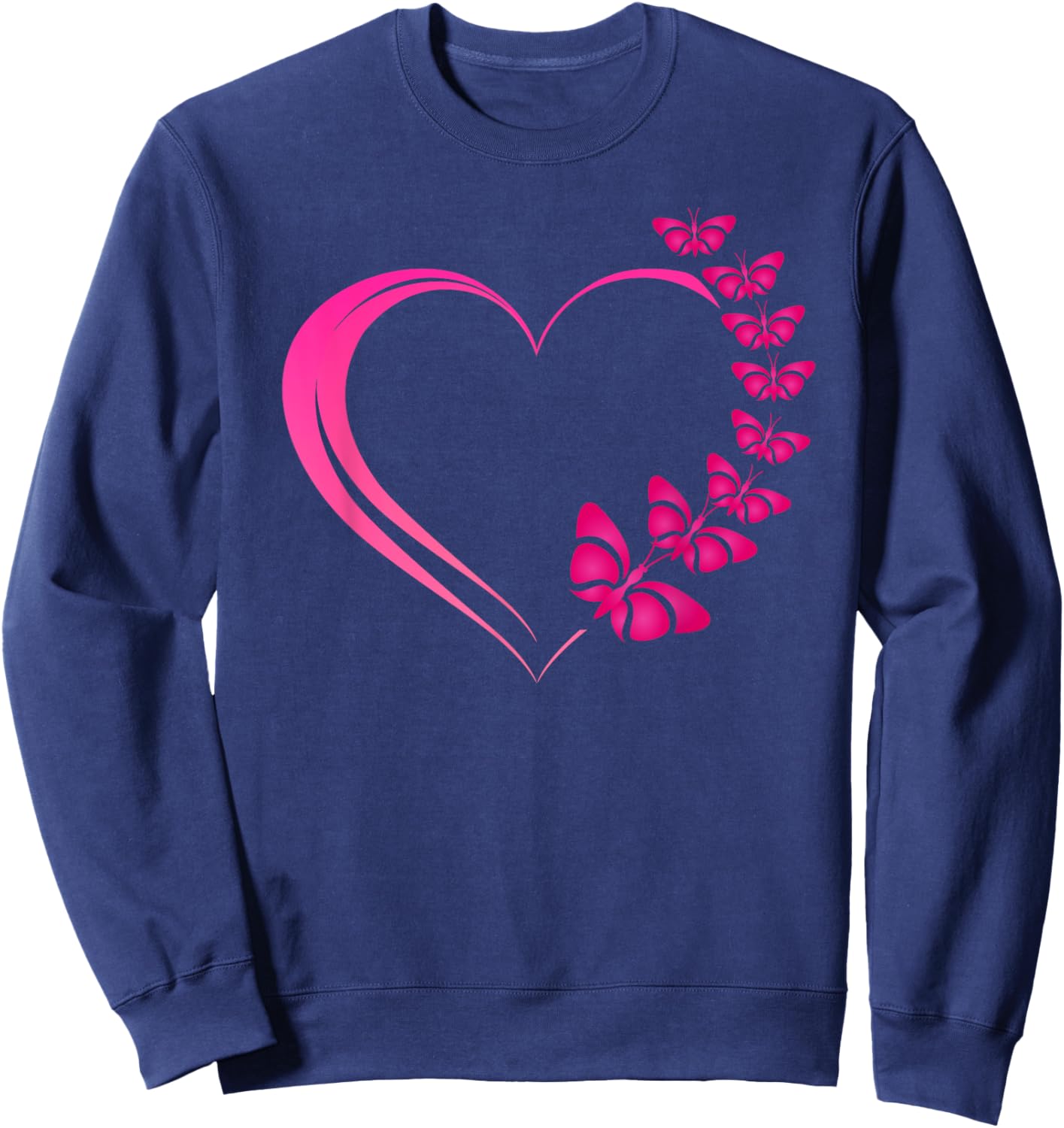 Hot Pink Heart with Pink Butterflies and Girls Sweatshirt - Sweatshirt | Navy