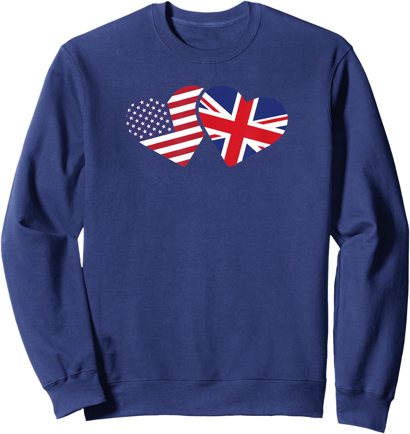 United Kingdom USA Flag T Shirt Heart British American Love Sweatshirt - Sweatshirt | Navy