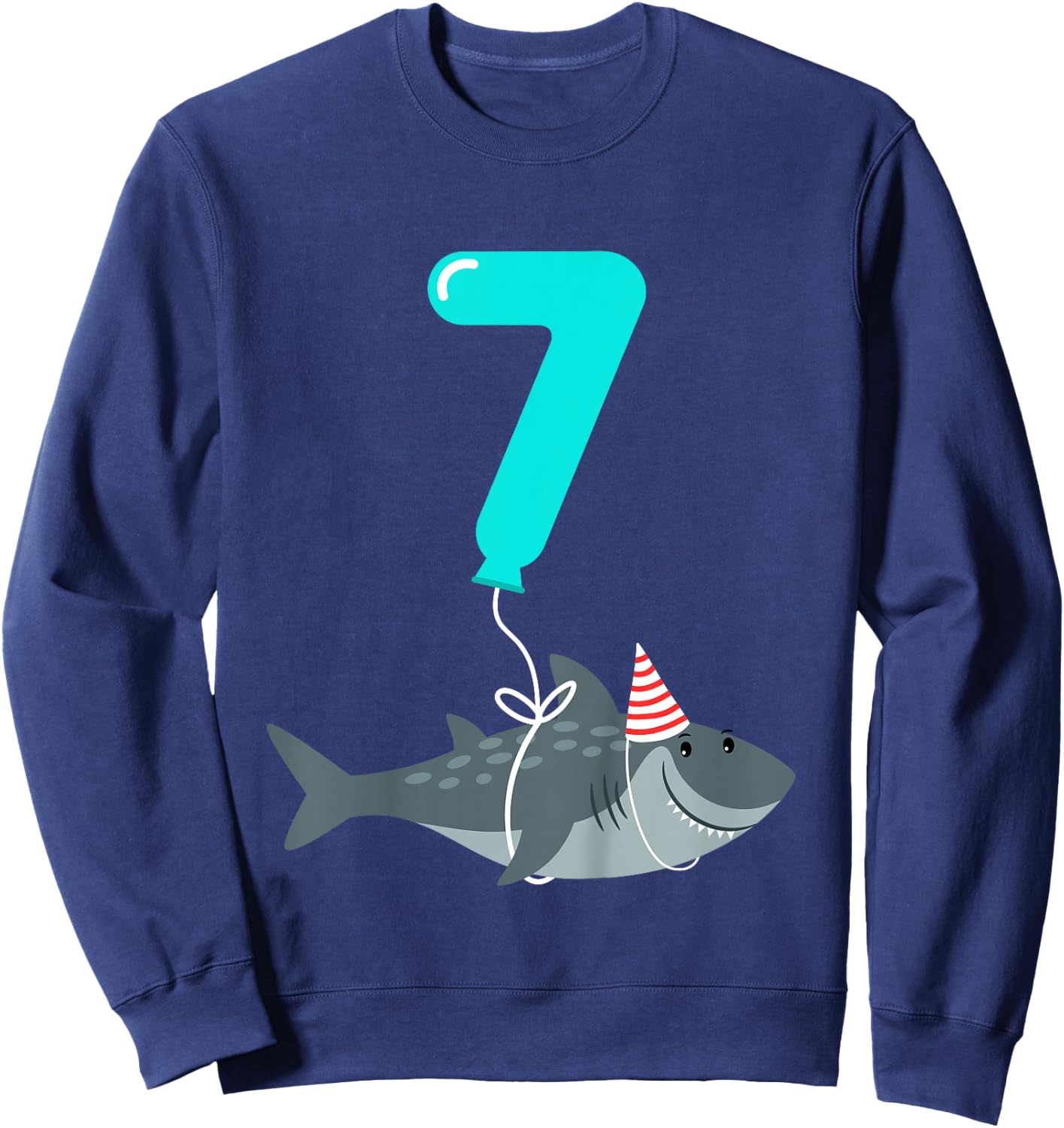 7th Birthday Shark Shirt | Cute 7 Year Old Shark Gift Shirt Sweatshirt - Sweatshirt | Navy
