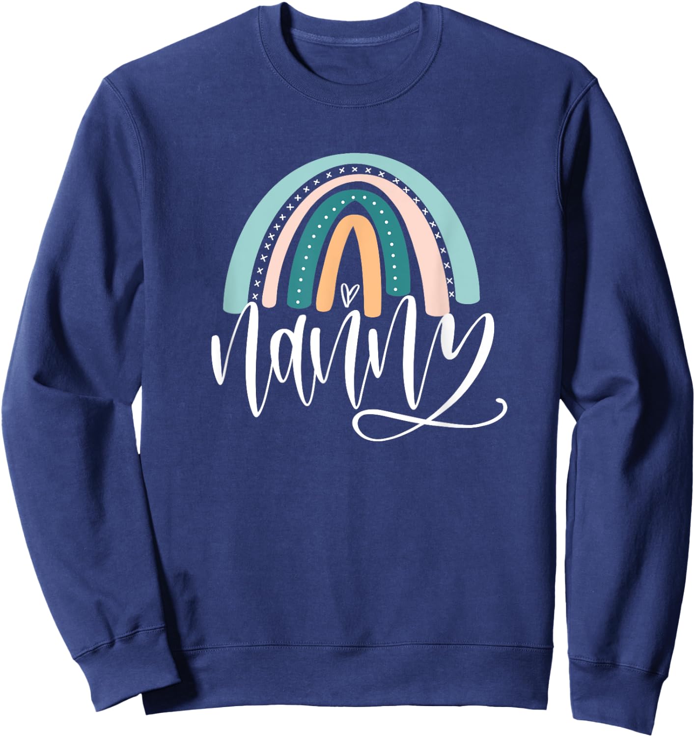 June & Lucy Women's Rainbow Nanny & Heart Modern Letter Print , Grey, Small, Short Sleeve, Pull On, Classic Fit Sweatshirt - Sweatshirt | Navy