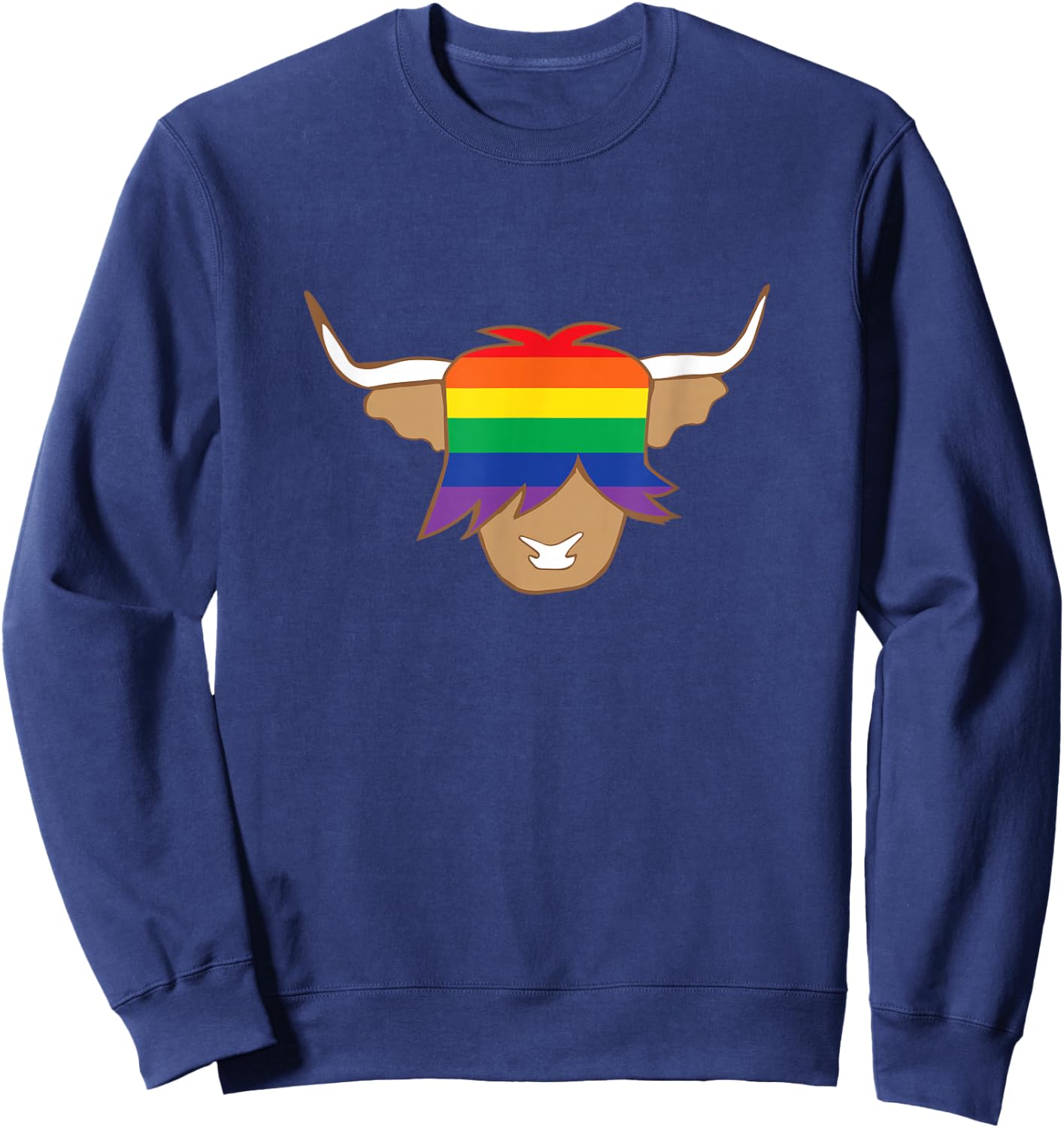Cute Gay Pride Shirt LGBT flag scottish highland cow t shirt Sweatshirt - Sweatshirt | Navy