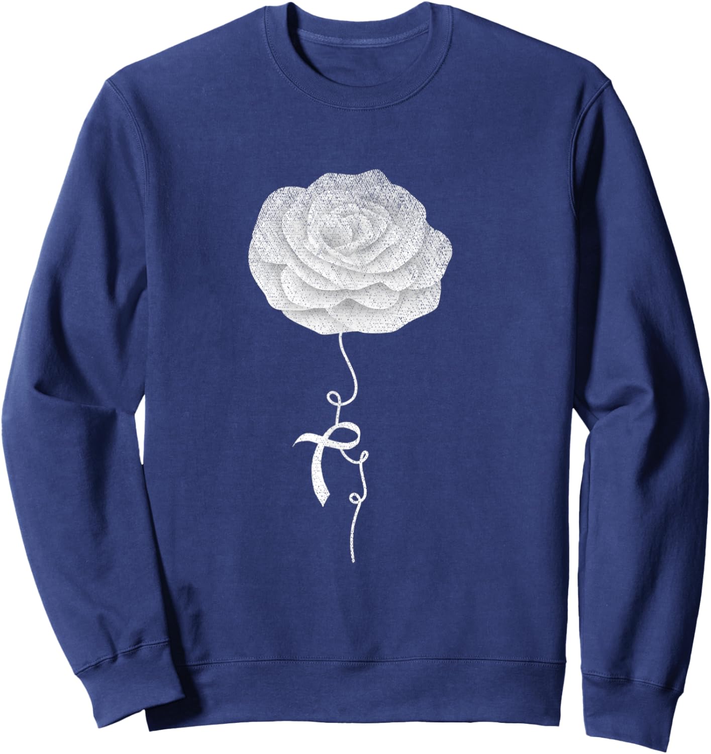 Flowers White Ribbon Women Lung Cancer Awareness Sweatshirt - Sweatshirt | Navy
