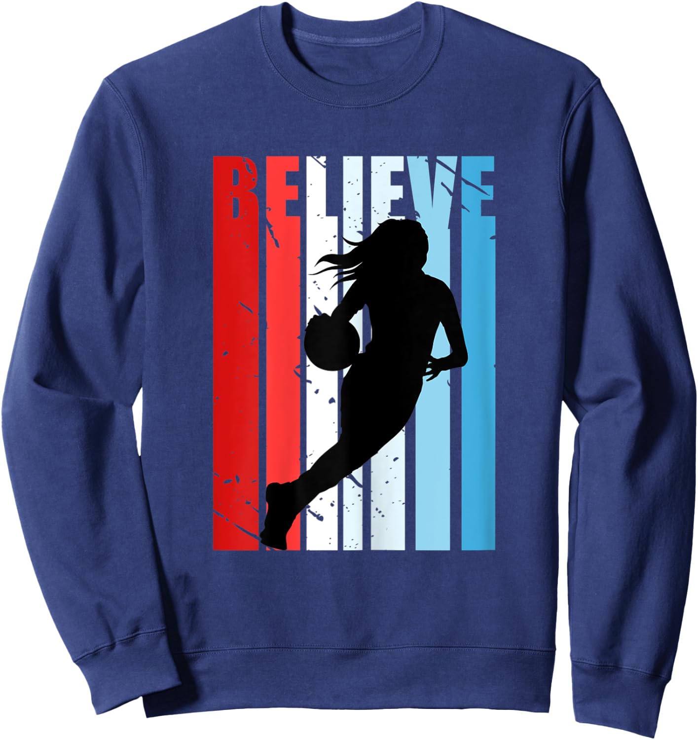 Retro Basketball Girls Woman Motivational Red White Blue USA Sweatshirt - Sweatshirt | Navy