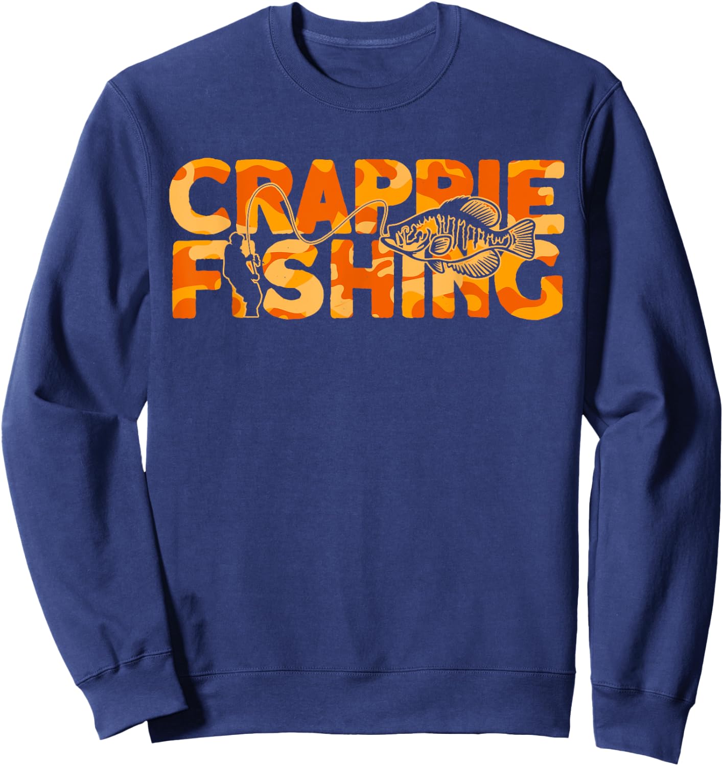 Crappie Fisherman Orange Camouflage Crappie Fishing Sweatshirt - Sweatshirt | Navy