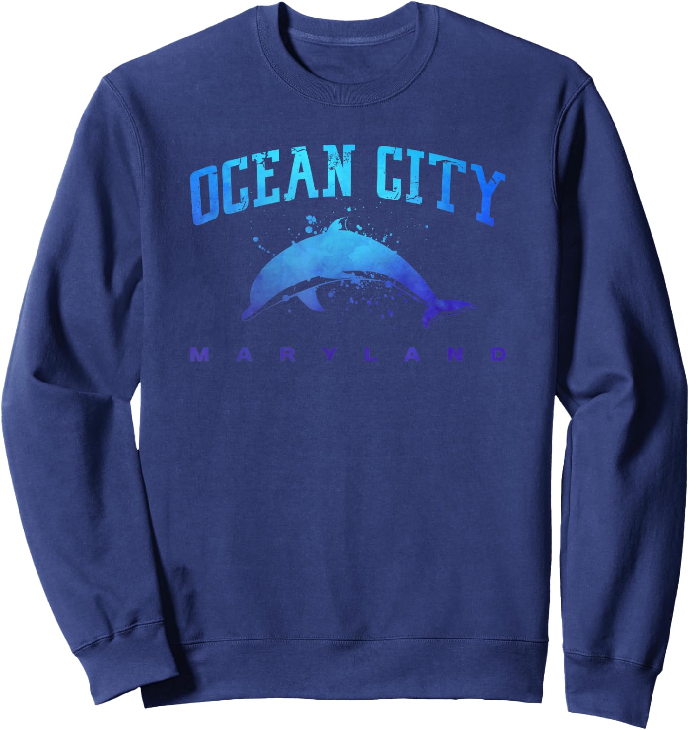 Ocean City Maryland Beach Lover Vacation Dolphin Art Graphic Sweatshirt - Sweatshirt | Navy