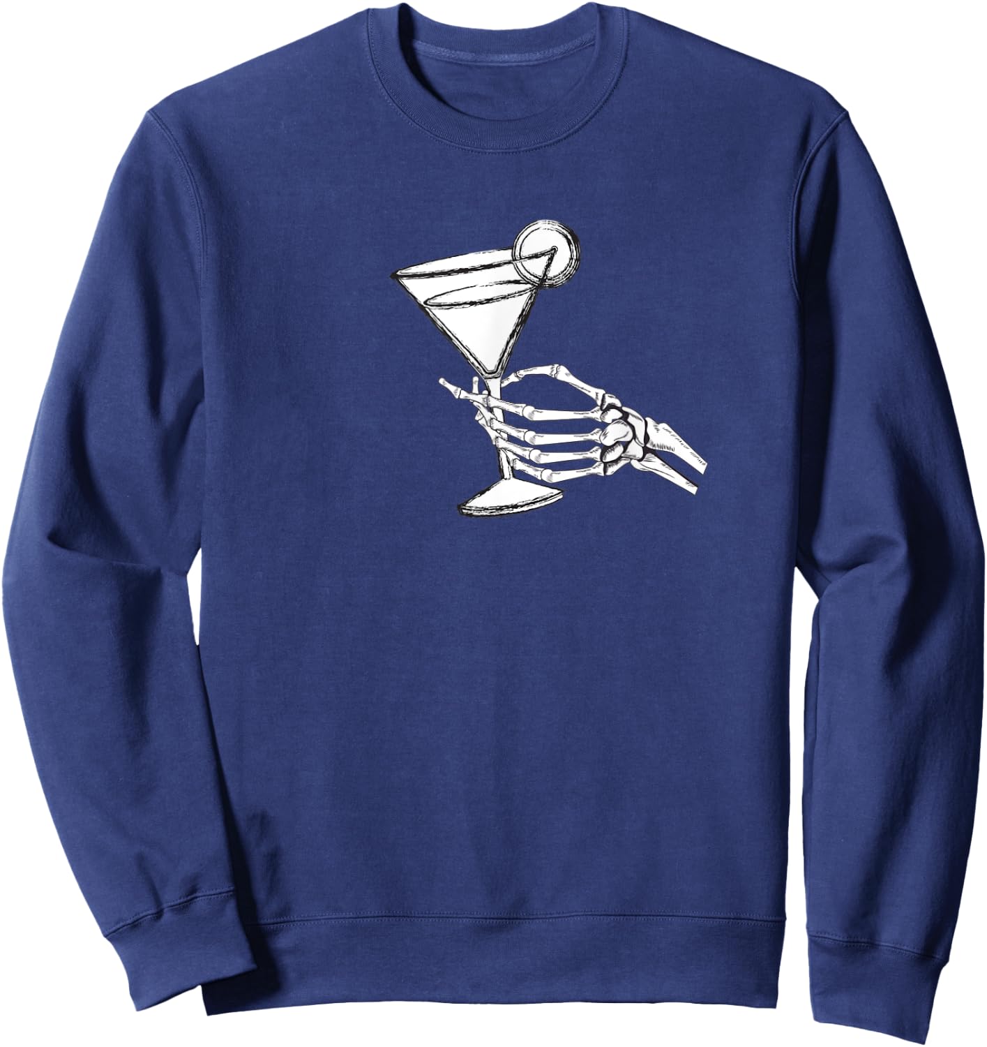 Skull Hand and Martini Glass Cool Skull Rose Goth Gothic Sweatshirt - Sweatshirt | Navy