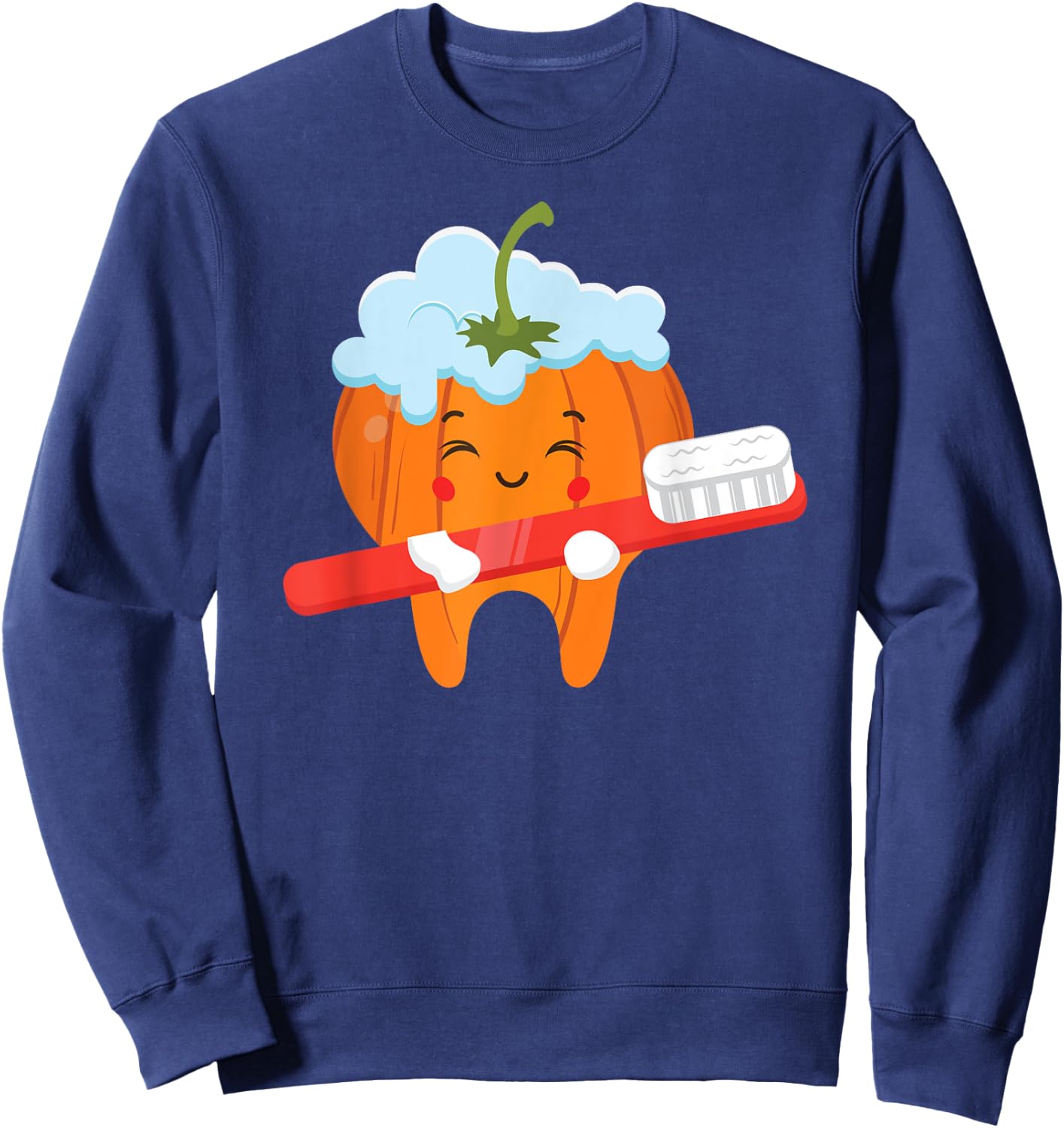 Tooth-brush Pumpkin Lazy DIY Halloween Costume Funny Dental Sweatshirt - Sweatshirt | Navy