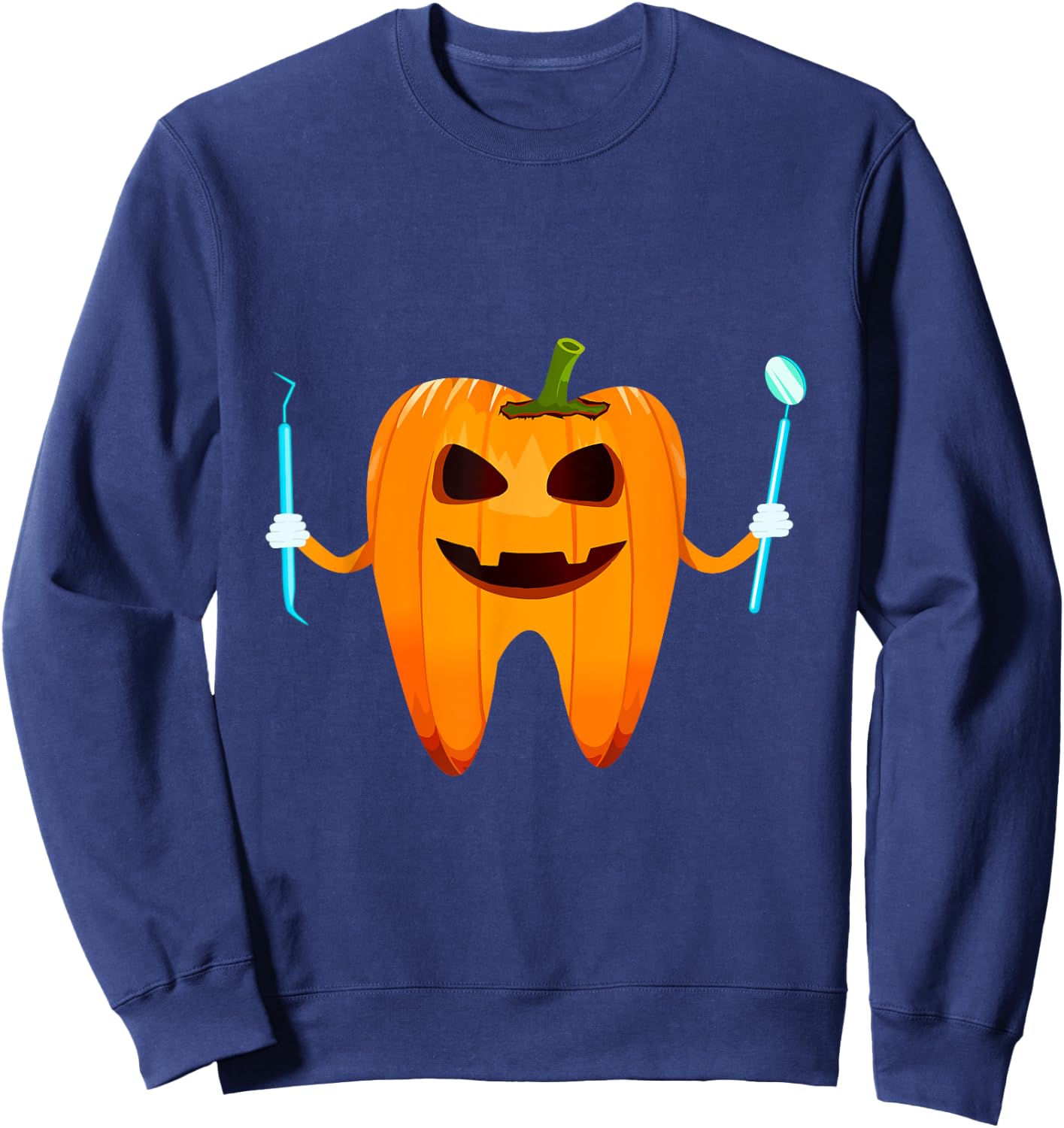 Funny Dental Halloween Tooth Pumpkin Dentist Halloween Gift Sweatshirt - Sweatshirt | Navy