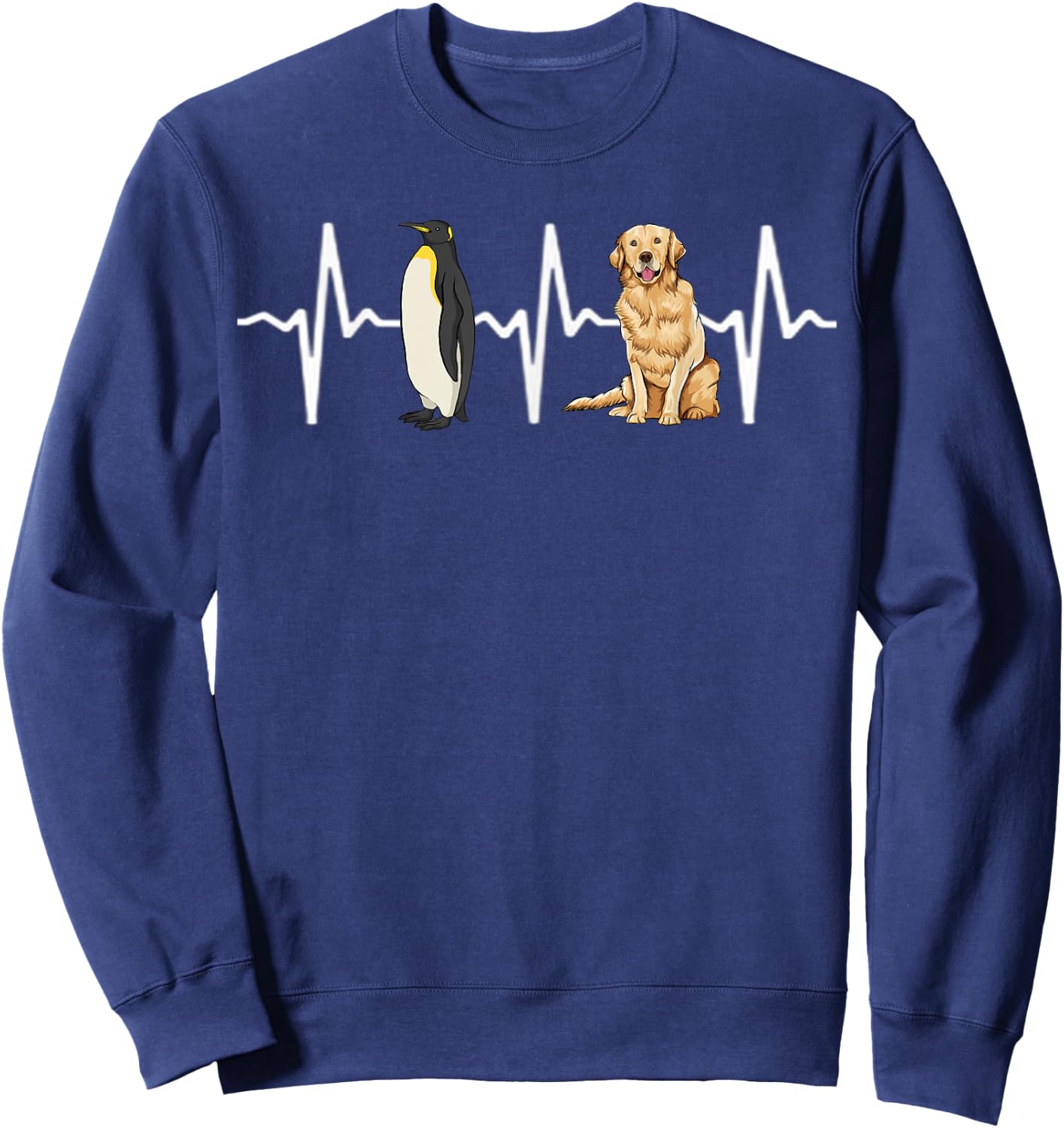 Emperor Penguin Golden Retriever Heartbeat Dog Lover Women Kids Sweatshirt - Sweatshirt | Navy