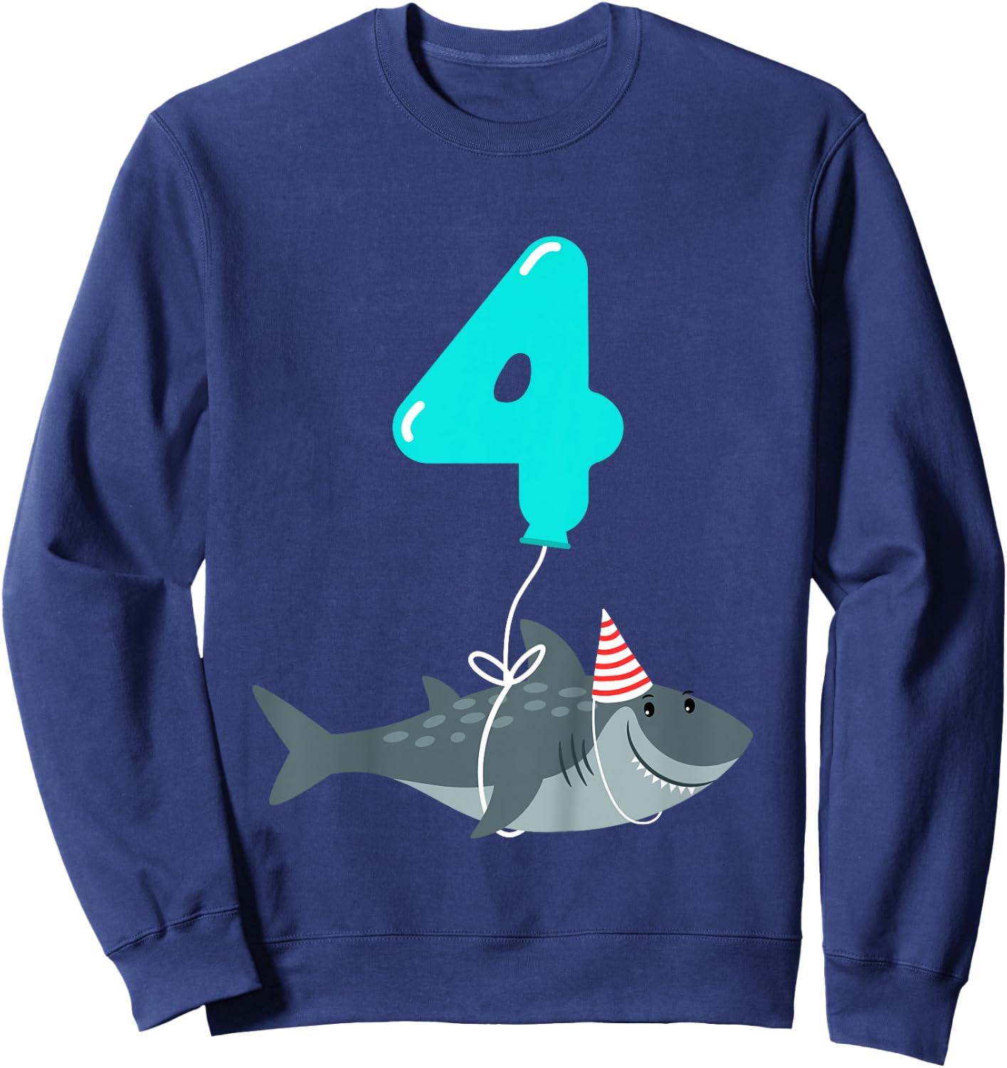 4th Birthday Shark Shirt | Cute 4 Year Old Shark Gift Shirt Sweatshirt - Sweatshirt | Navy