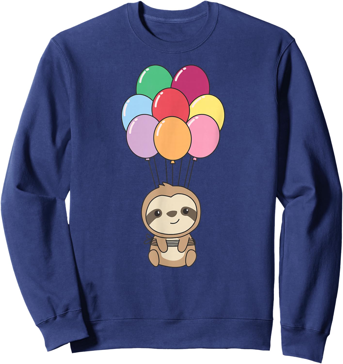 Sloth Flies Up with Colorful Balloons Kawaii Sloths Sweatshirt - Sweatshirt | Navy