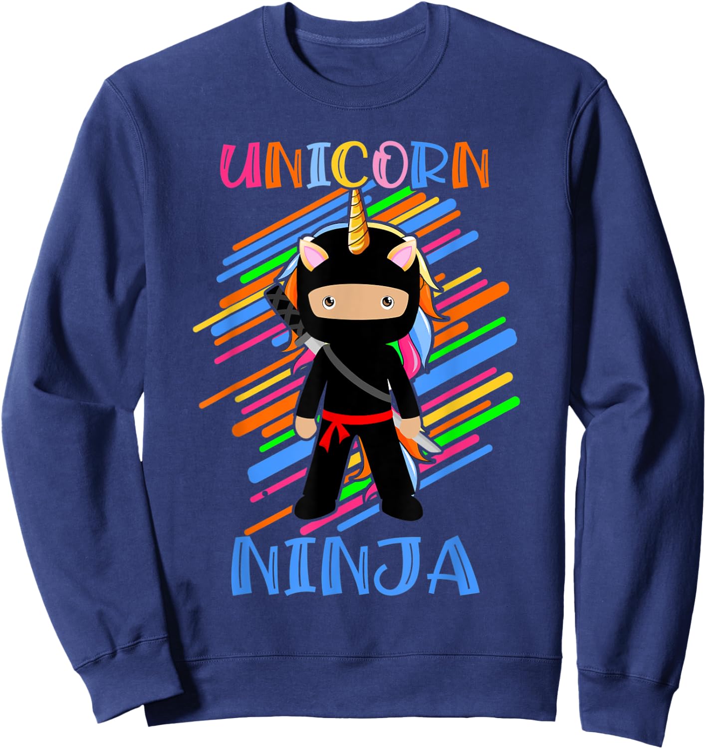 Cute Unicorn Ninja Rainbow Fighter Lover Boys Girls Kids Sweatshirt - Sweatshirt | Navy