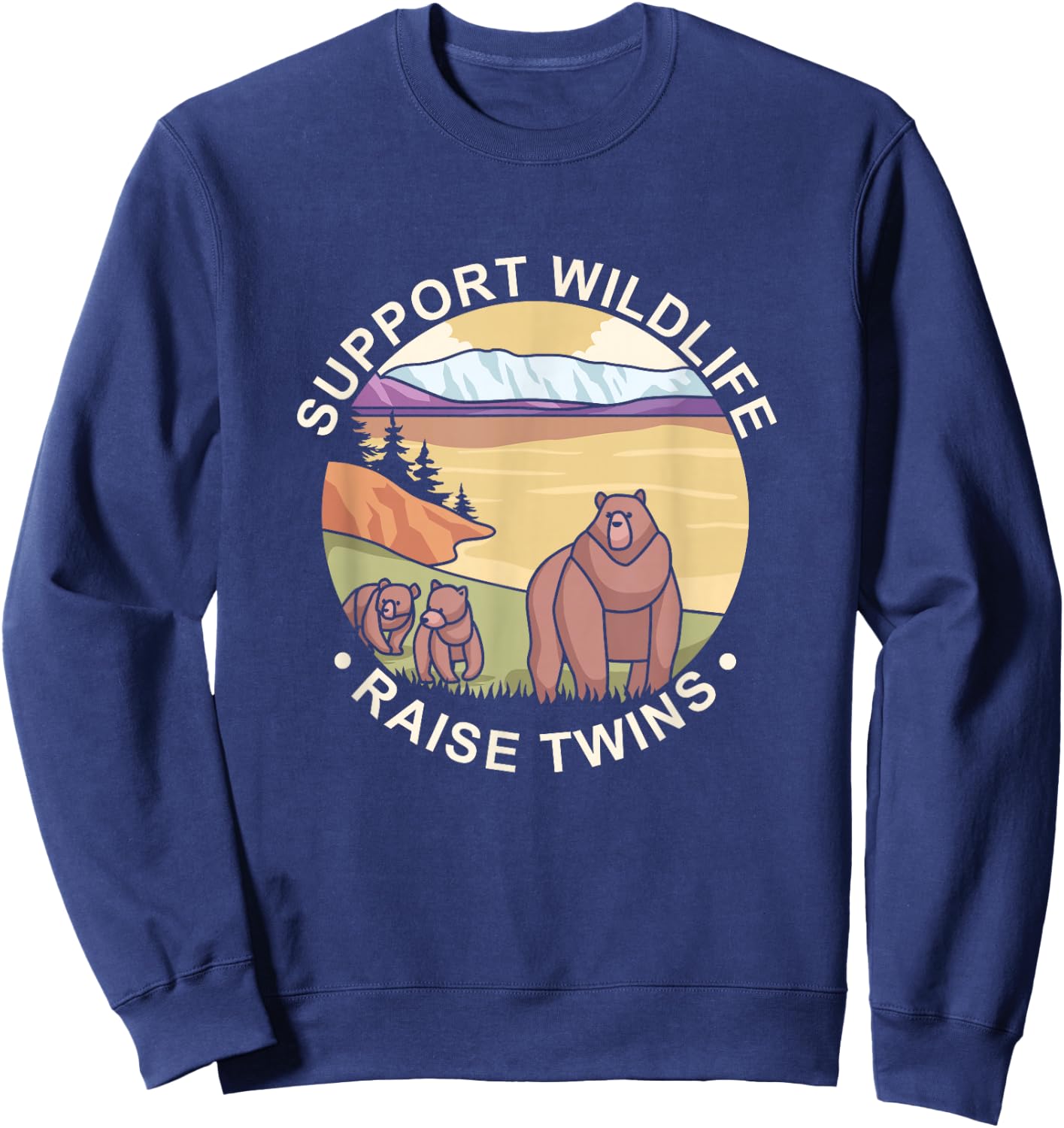 Support Wildlife Raise Twins Future Mom Dad Bears Camping Sweatshirt - Sweatshirt | Navy