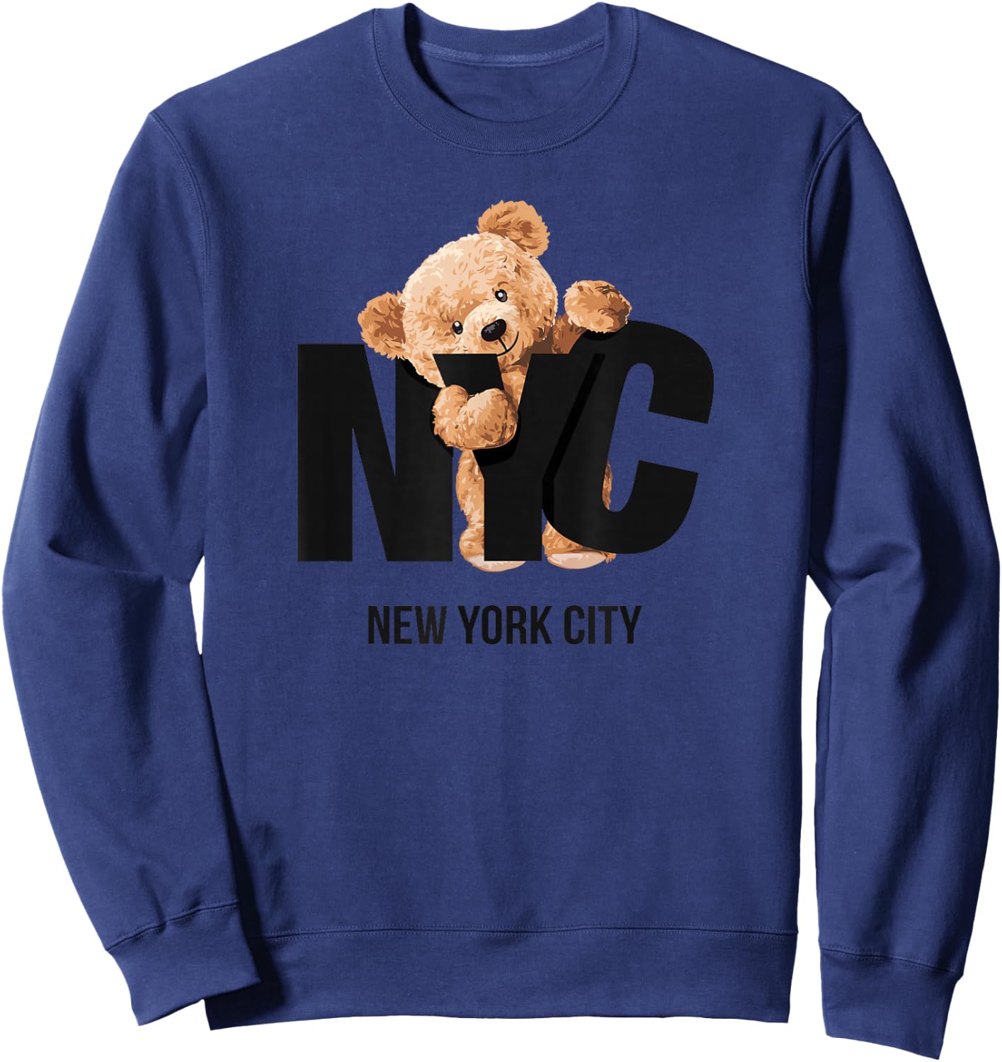 Cool Awesome New York City NYC Teddy Bear Novelty Graphic Sweatshirt - Sweatshirt | Navy