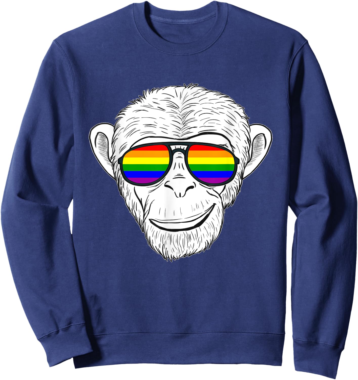 Monkey Chimp With Rainbow Sunglasses Rainbow Monkey Sweatshirt - Sweatshirt | Navy