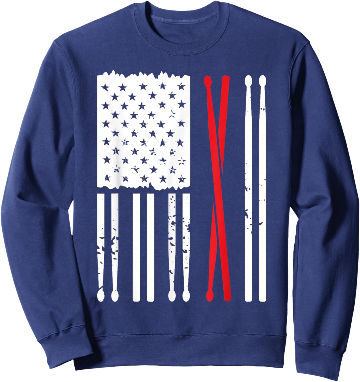 Vintage Drum Sticks American Flag Funny Drummer Gift Sweatshirt - Sweatshirt | Navy