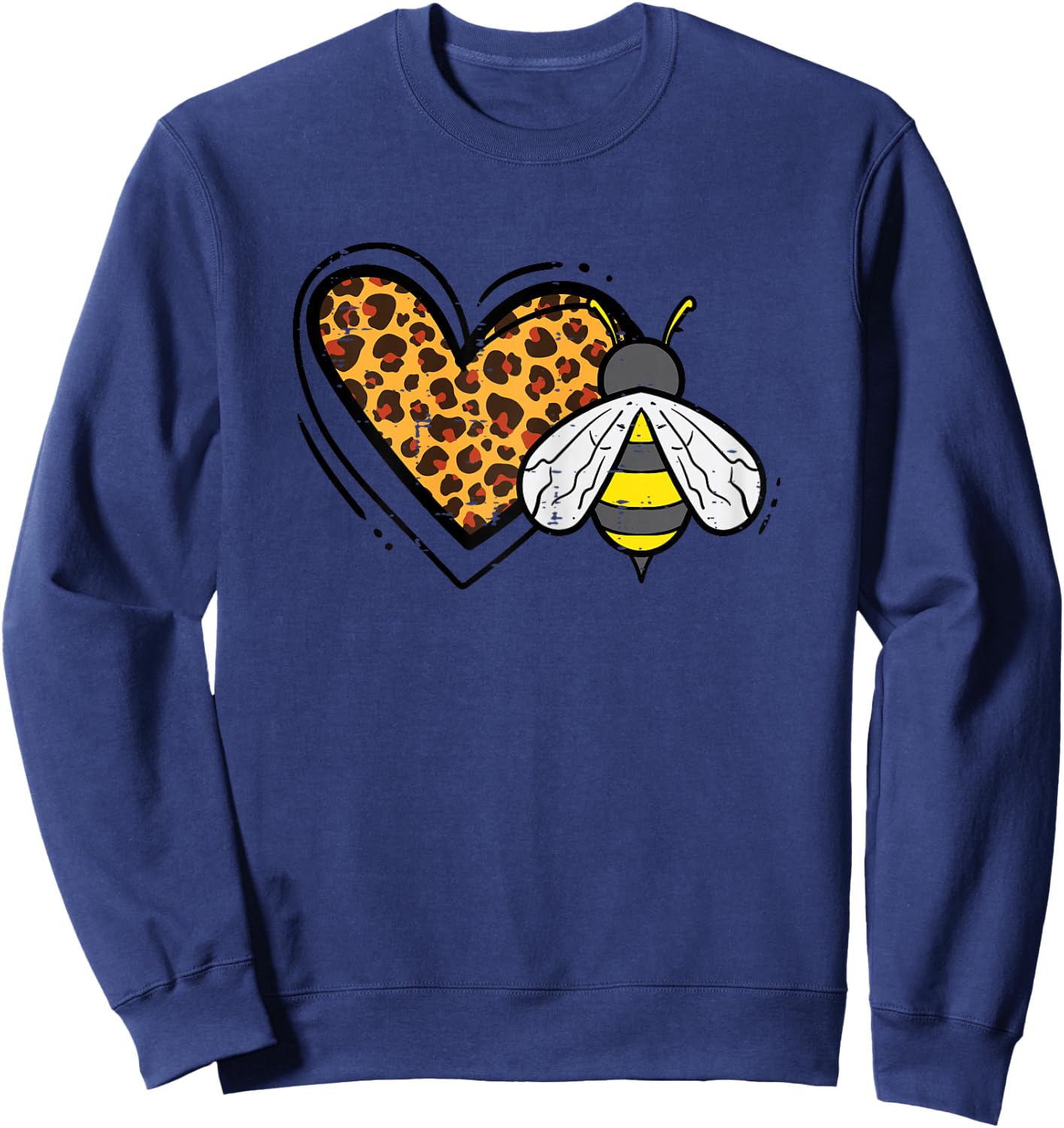 Leopard Print Heart Bee Cute Love Bumblebee Men Women Kids Sweatshirt - Sweatshirt | Navy