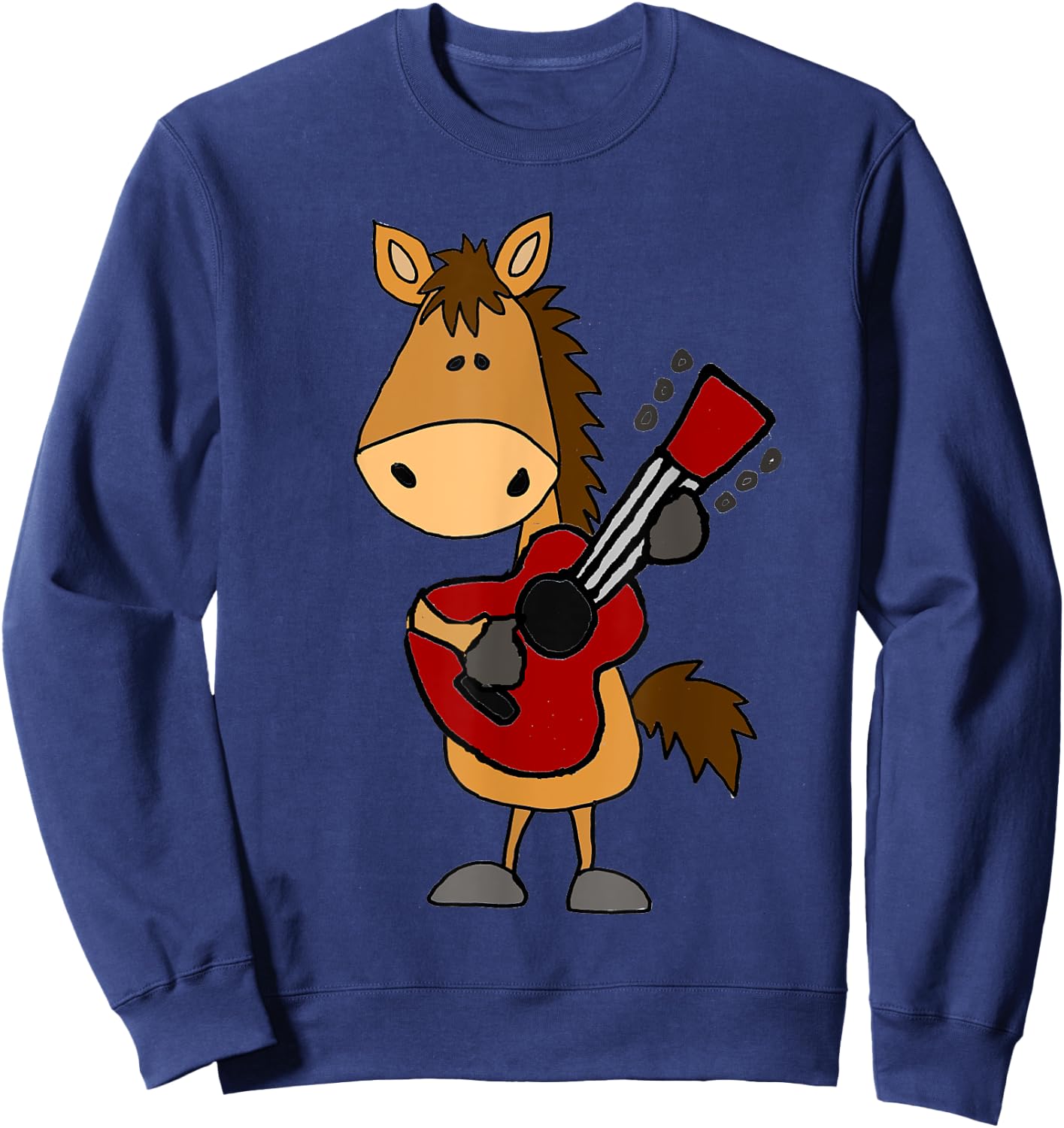 Smileteesall Funny Horse Playing Guitar Cartoon Sweatshirt - Sweatshirt | Navy