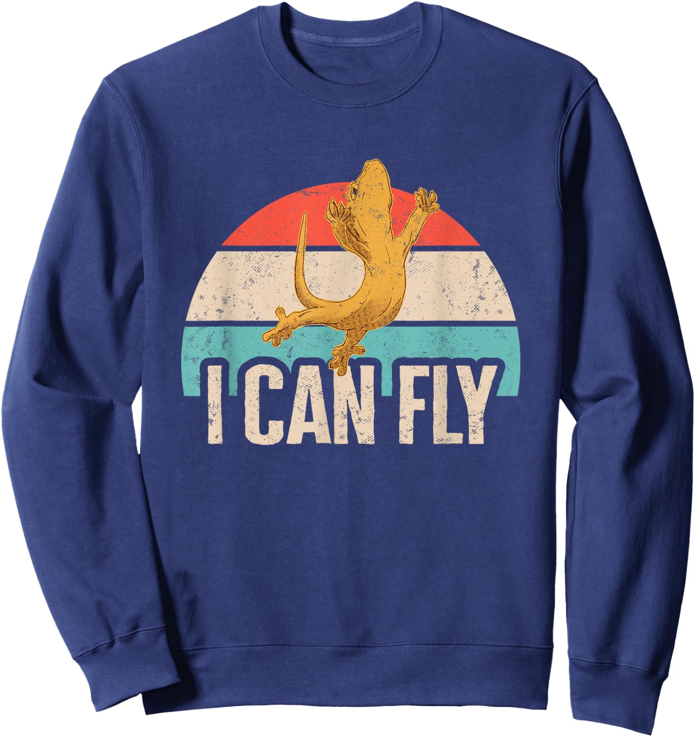 Reptile Lizard Gifts & Crested Gecko Shirts I Can Fly Retro Crested Gecko Black -Adults Small Classic Fit Short Sleeve Cotton 60% Polyester 40% Sweatshirt - Sweatshirt | Navy
