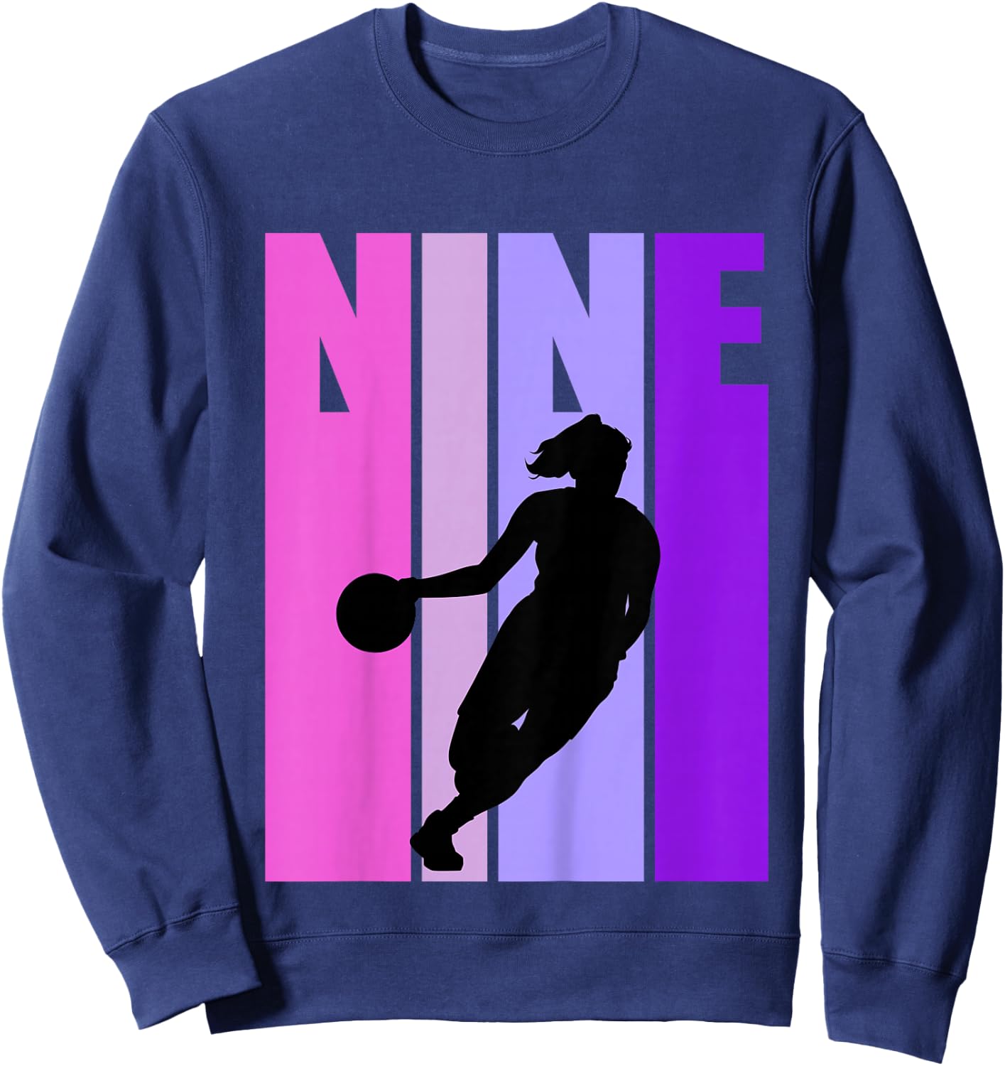 Kids Basketball 9th Birthday Kids Girls Retro 9 Nine Ninth Sweatshirt - Sweatshirt | Navy