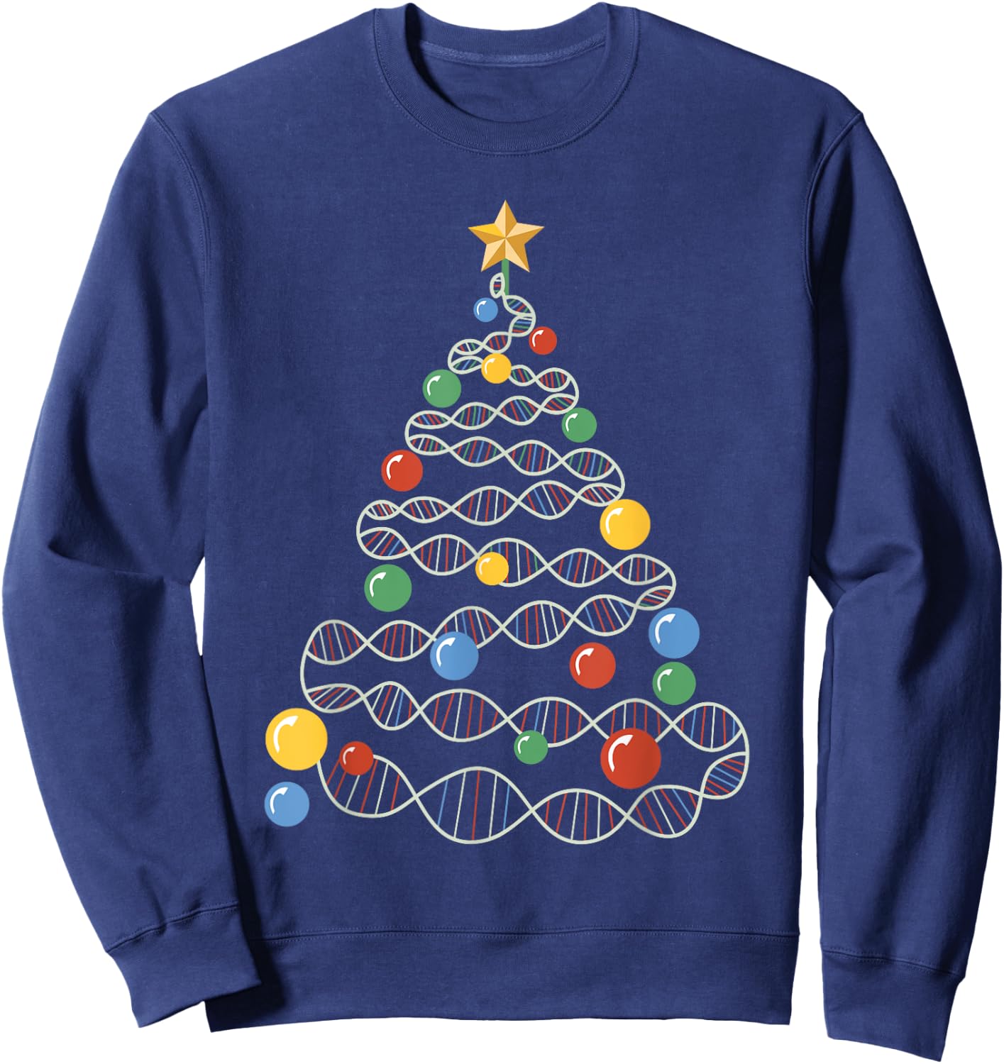DNA Christmas Tree Funny Science Puns Christmas Teacher Sweatshirt - Sweatshirt | Navy