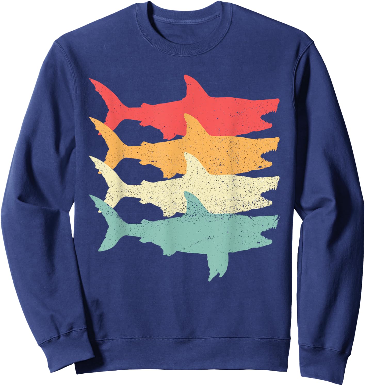 Retro Megalodon Tooth Shark Sweatshirt - Sweatshirt | Navy
