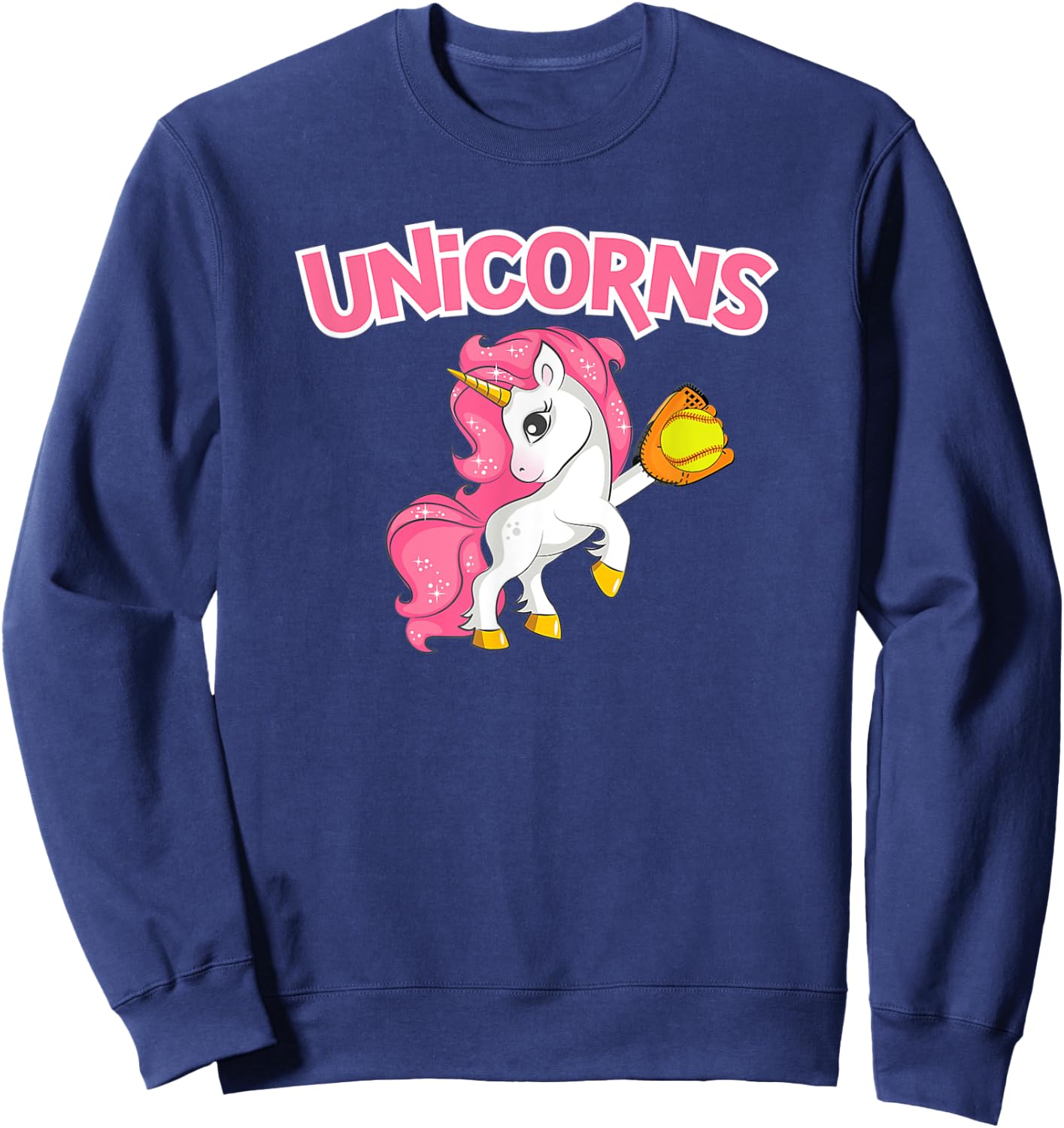 Pink Sparkle Unicorns Softball Sweatshirt - Sweatshirt | Navy