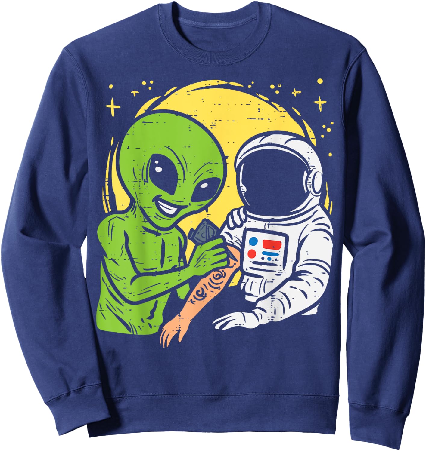 Astronaut Inking Alien Funny Space Galaxy Tattoo Men Women Sweatshirt - Sweatshirt | Navy