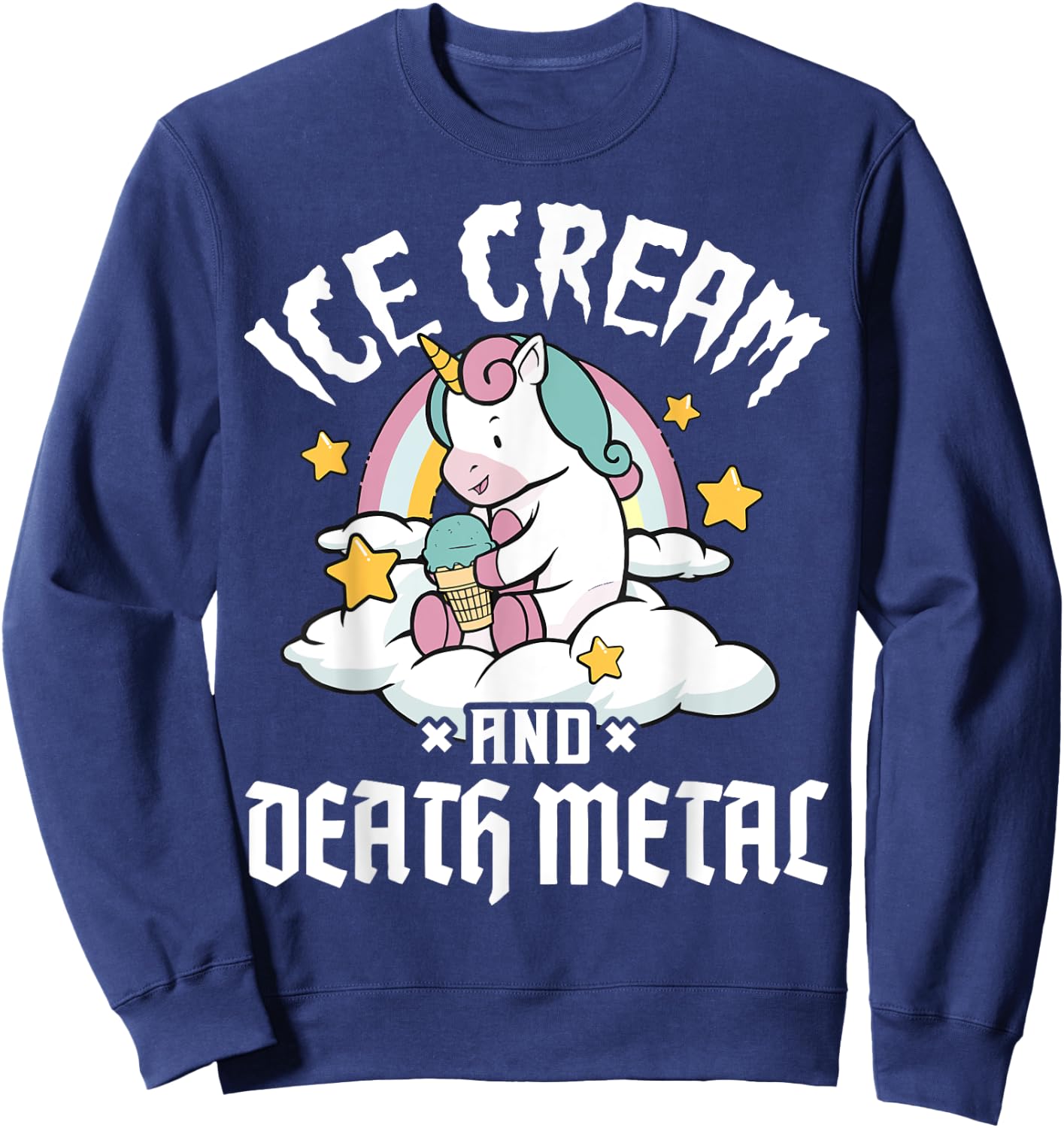 Unicorn Retro Rainbow Heavy Metal Ice Cream And Death Metal Men Women Girls Kids Sweatshirt - Sweatshirt | Navy