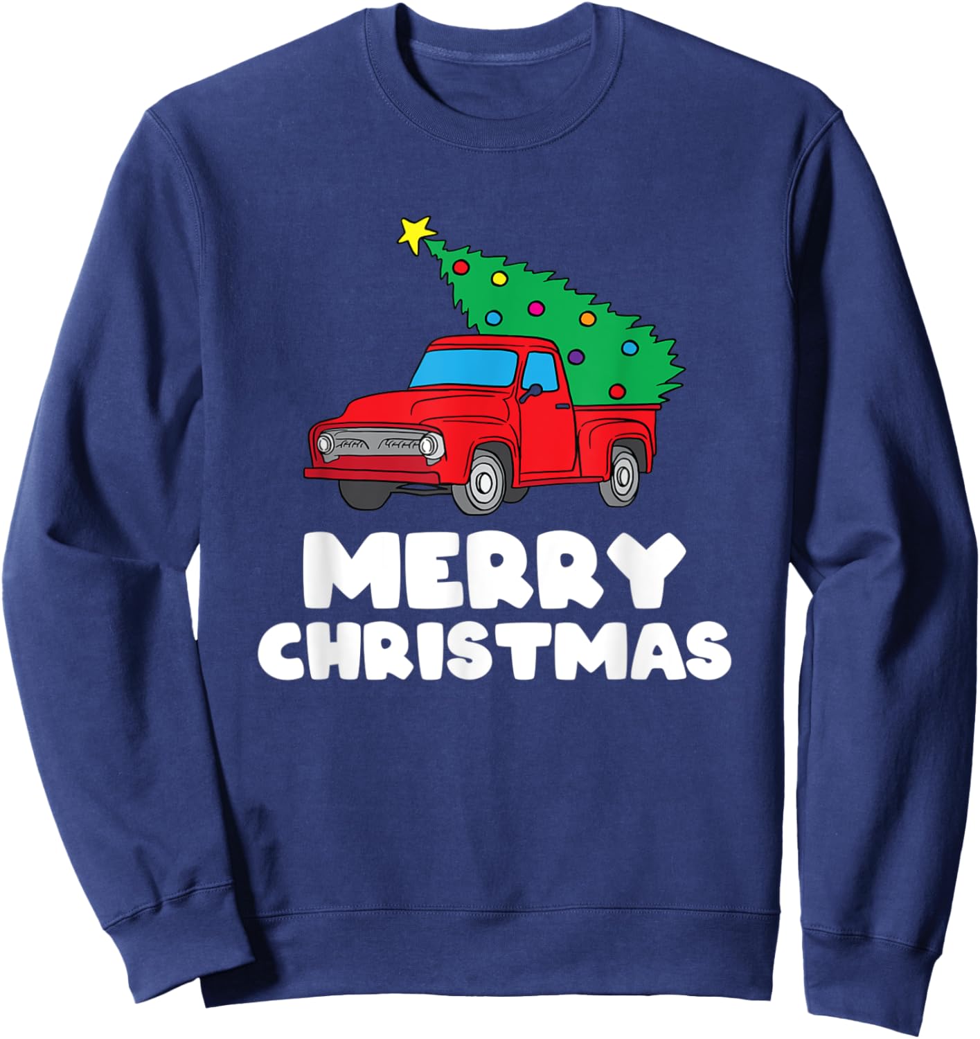 Vintage Wagon Christmas Red Truck Tree on Car Xmas Vacation Sweatshirt - Sweatshirt | Navy