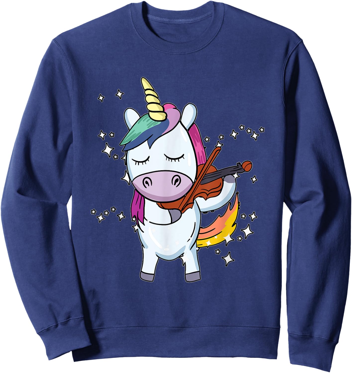 Funny Violin Unicorn With Fiddlestick Playing Instrument Sweatshirt - Sweatshirt | Navy