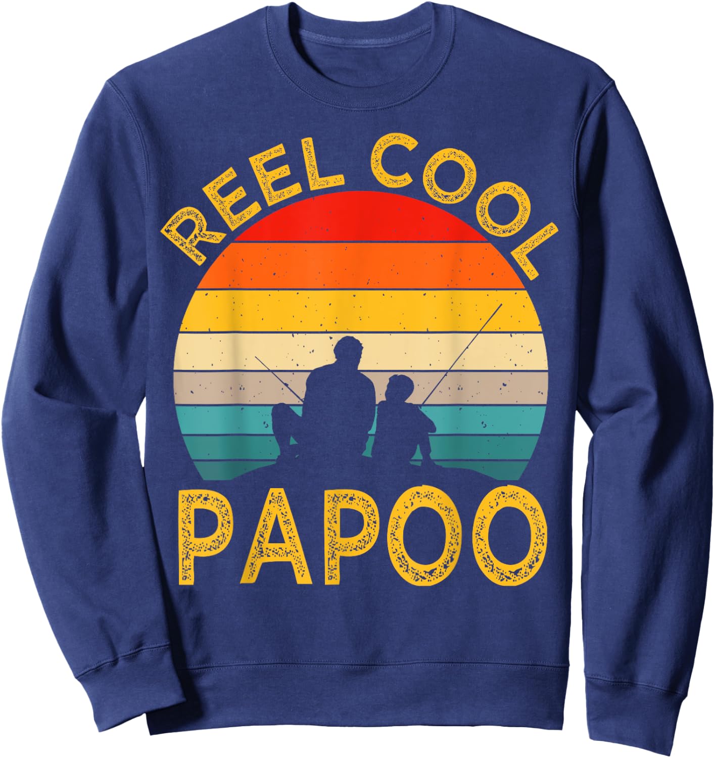 Reel Cool Papoo Fishing Daddy Vintage Grandpa Fathers Day Sweatshirt - Sweatshirt | Navy