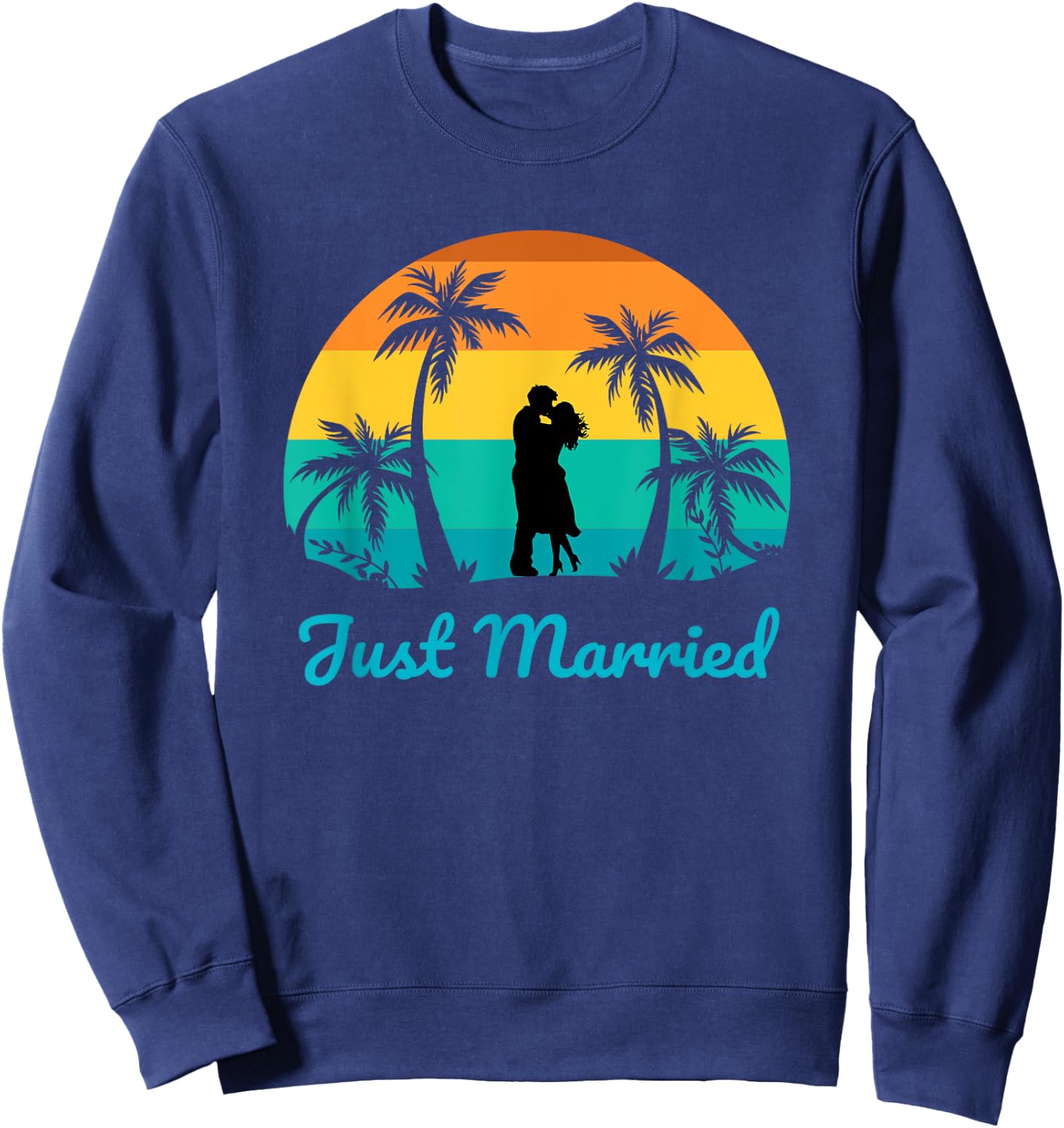 Just Married - Couples Honeymoon Matching Tropical Paradise Sweatshirt - Sweatshirt | Navy